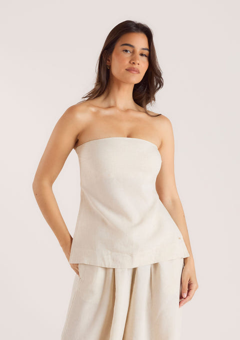 Bandeau-Top aus Leinenmischung - Crèmefarben