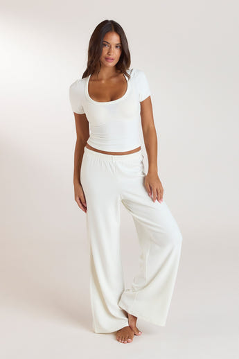 Geripptes Kurzarm-Pyjama Top - Crèmefarbe alternate