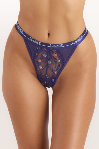 Bedruckter Entice String - Florales Marineblau