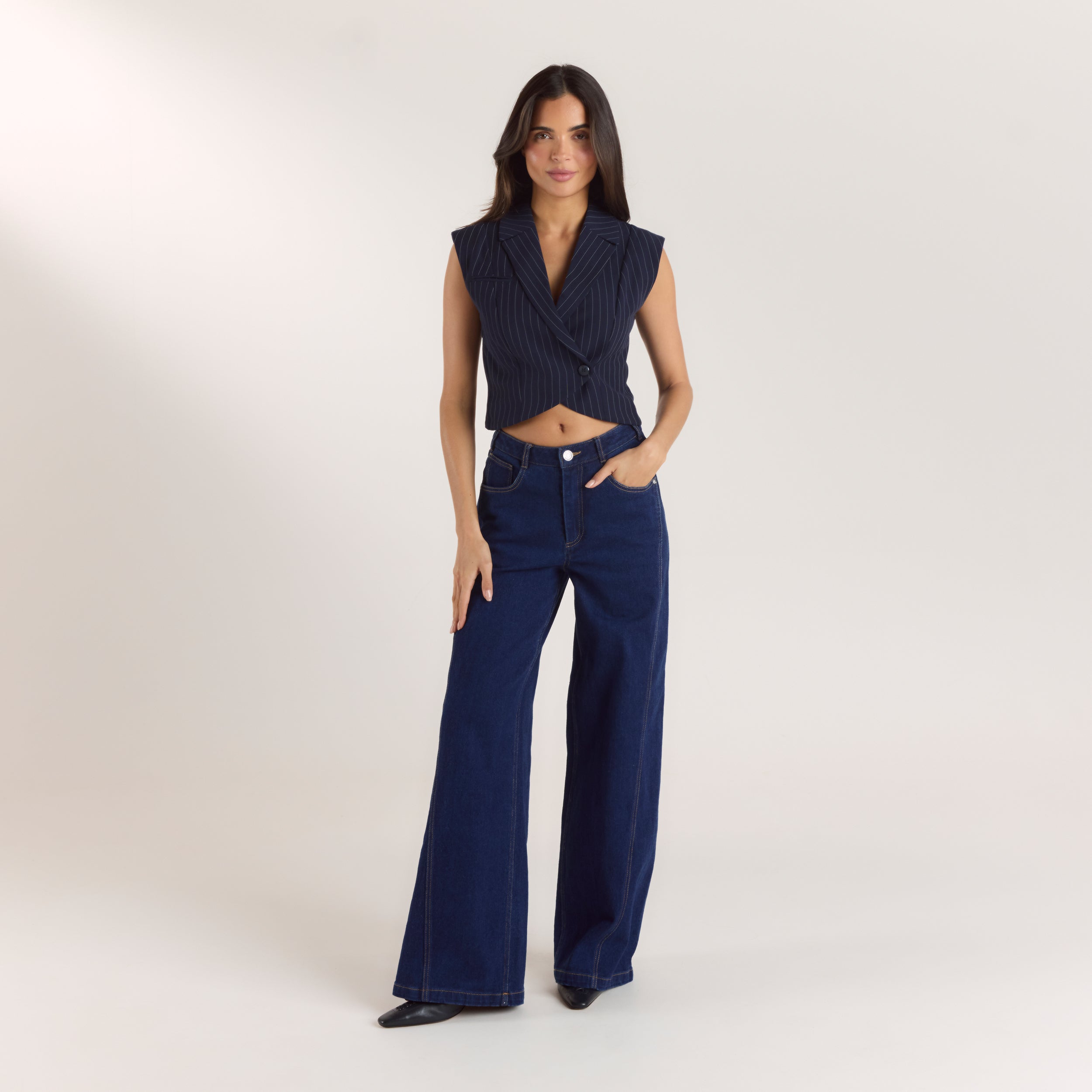 Gekreuzte Weste - Marineblauer Nadelstreifen alternate