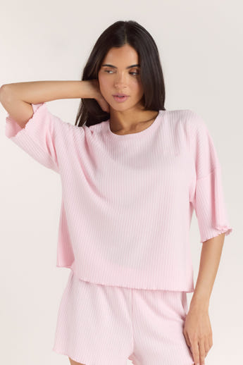 Soft Waffle Pyjama-Top - Rosa