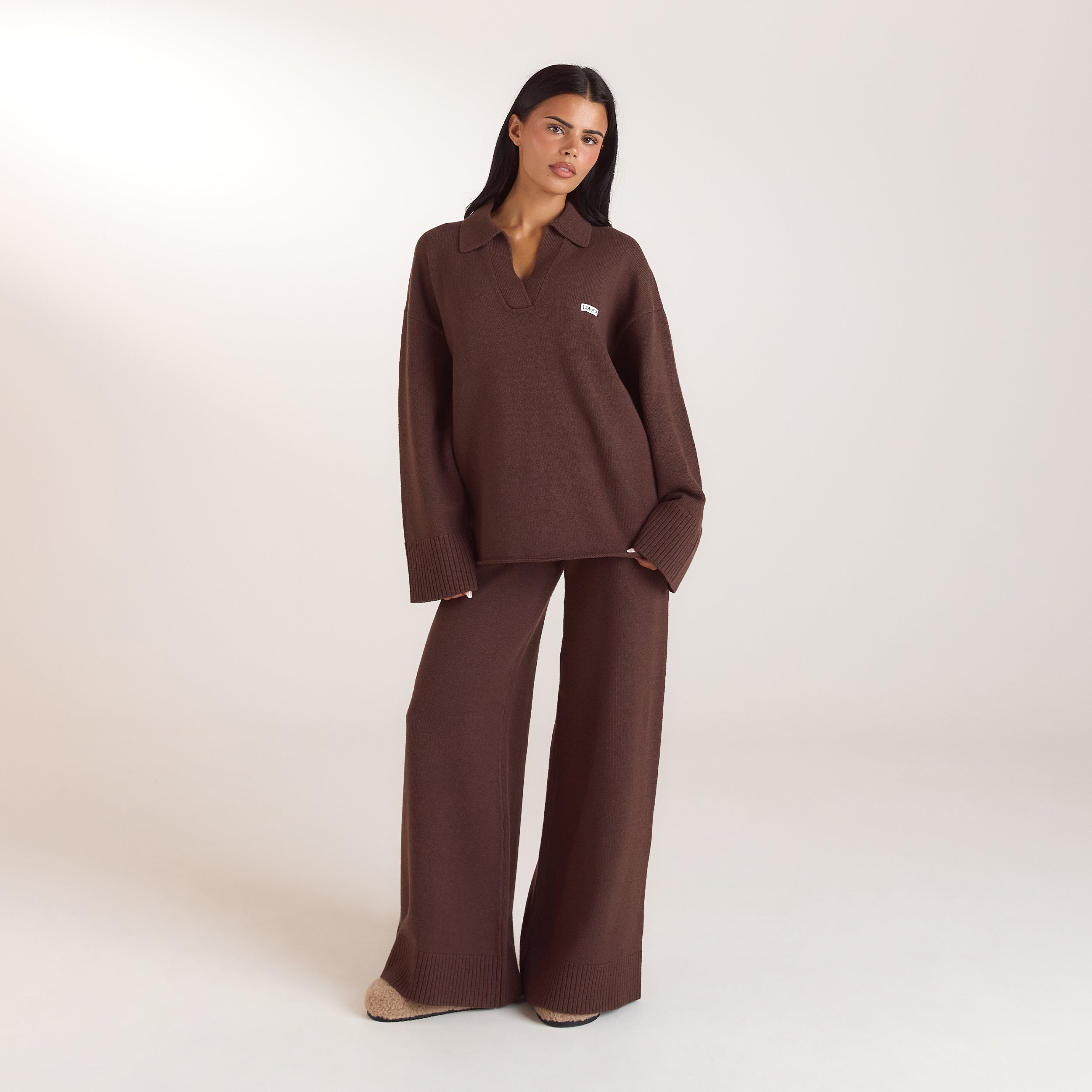 Oversize Strickjacke mit V-Ausschnitt - Schokolade