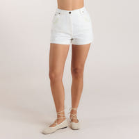 Bestickte Denim Shorts - Weiss