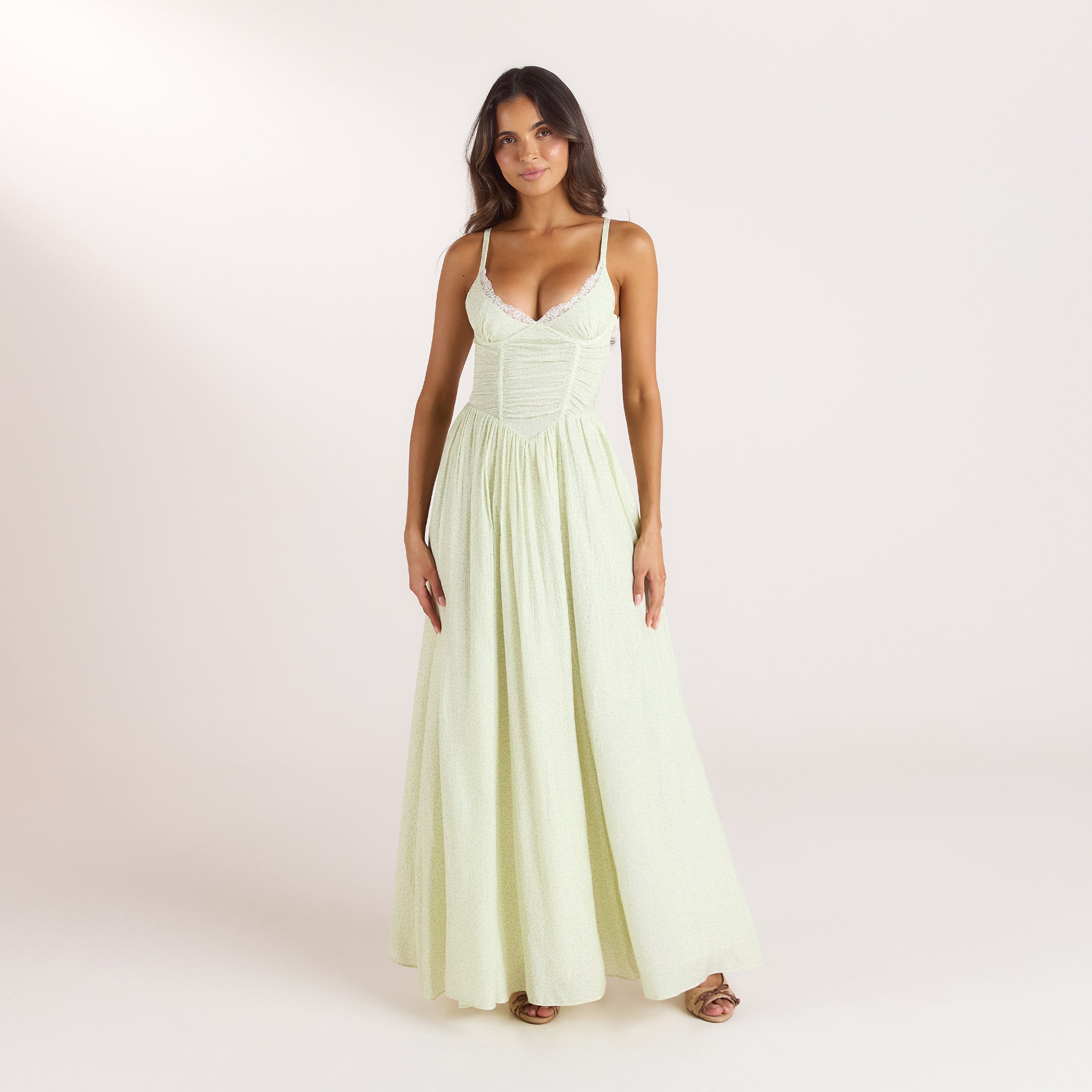 Maxikleid mit Bügeln - Blumencreme