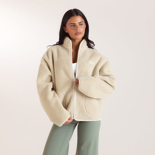 Borg-Jacke mit Reissverschluss - Crèmefarbe