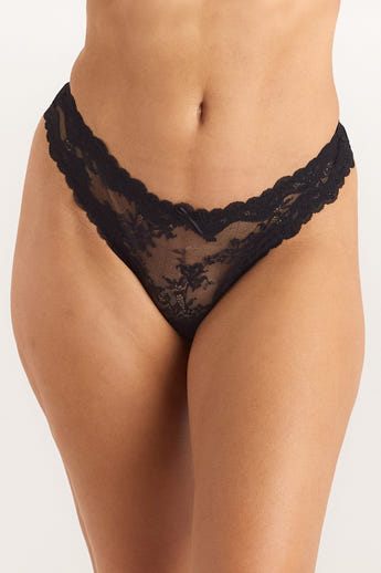 Demure Spitzen-String - Schwarz