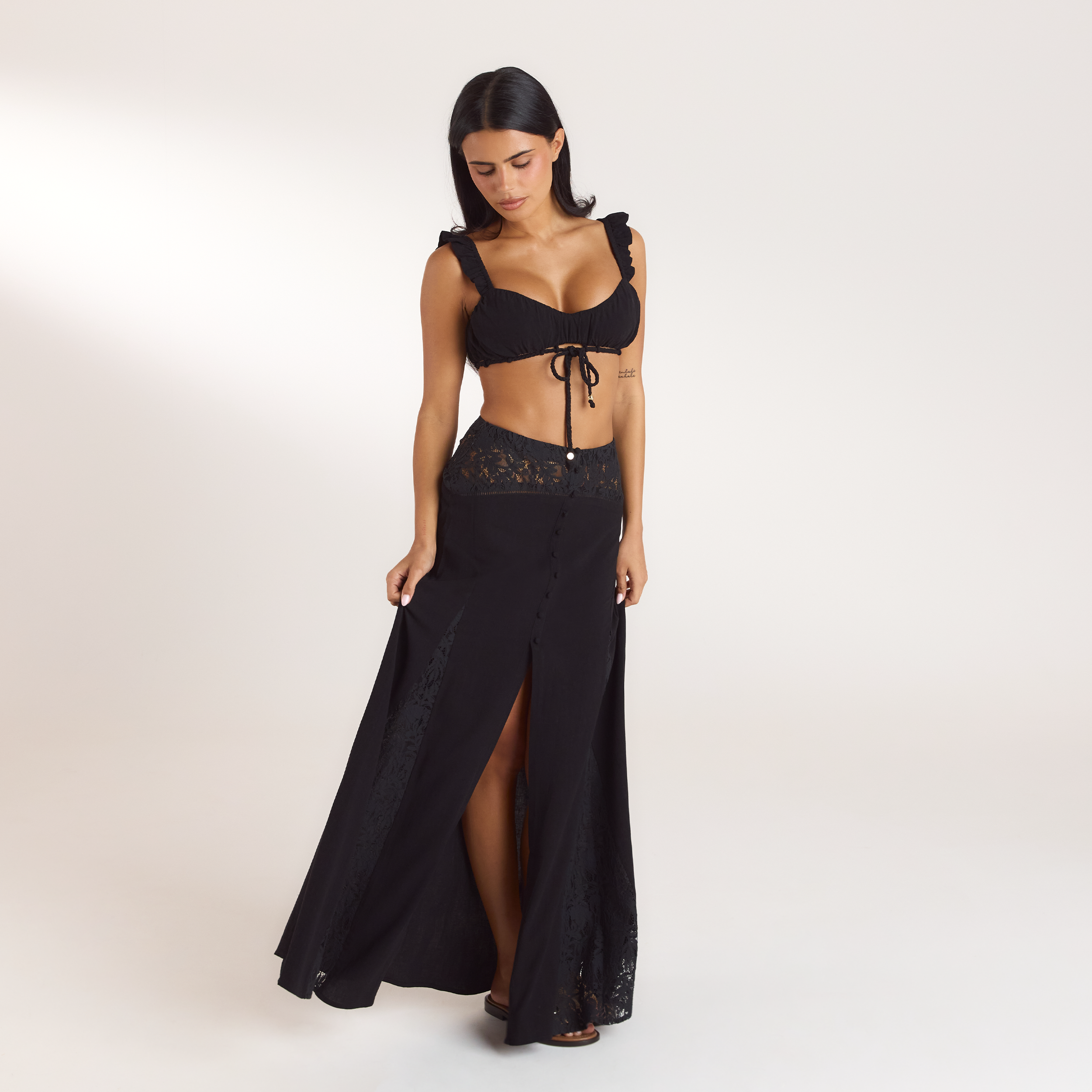 Maxirock mit Spitzeneinsätzen | Maxirock mit Spitzeneinsätzen - Schwarz