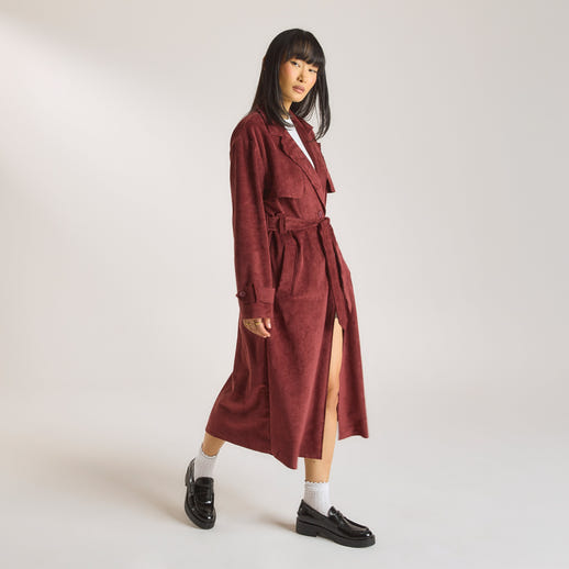 Veloursleder-Trenchcoat - Burgunderrot alternate