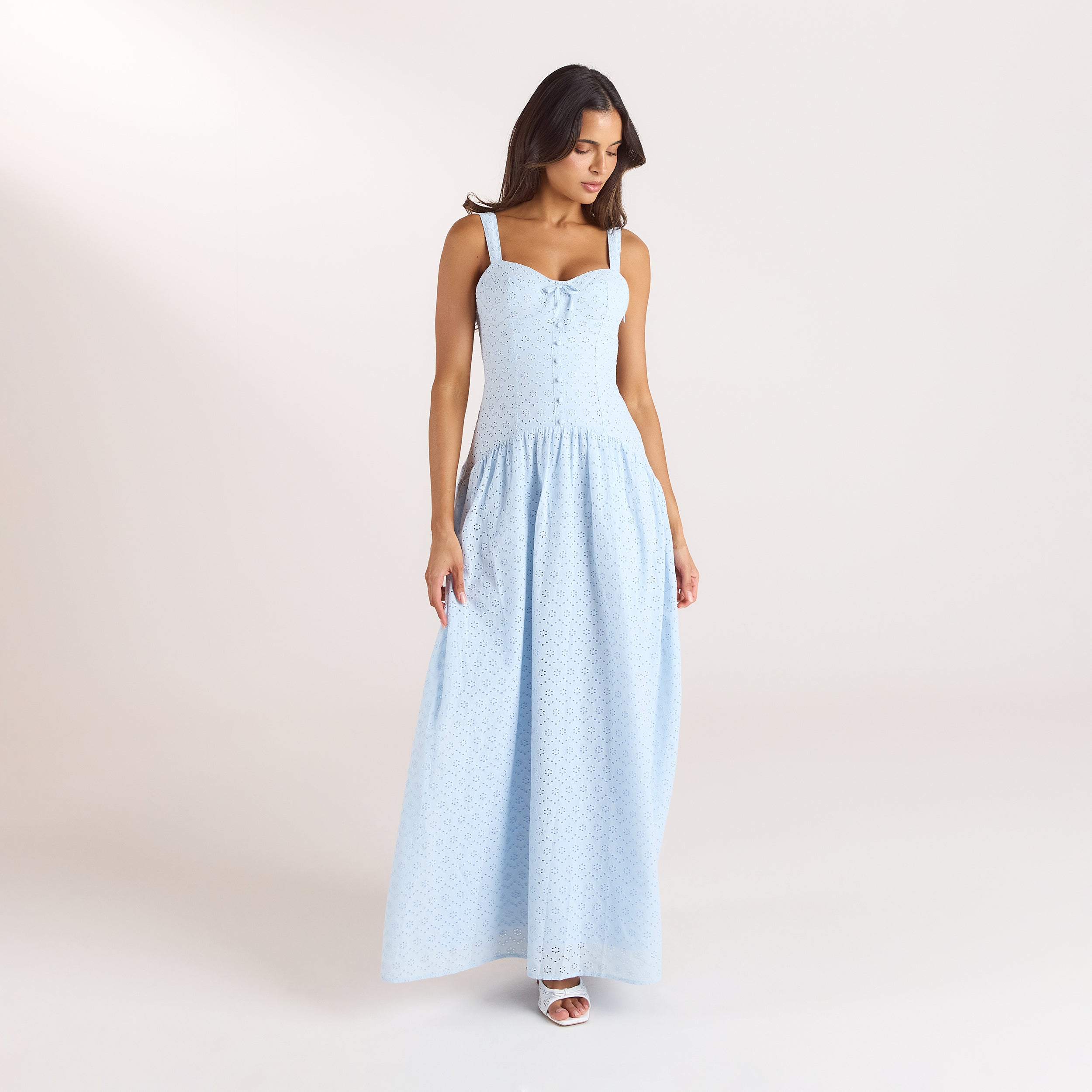 Broderie-Maxikleid - Blau