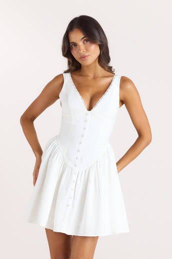 Plunge Minikleid - Crèmefarbe