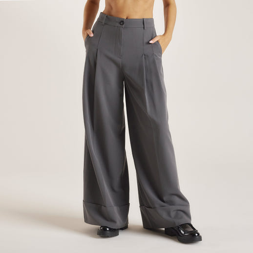 Tailored-Aufschlaghose - Anthrazit