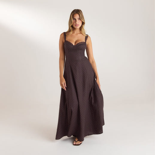 Maxikleid mit Spitzenbesatz - Schokolade mit Punkten