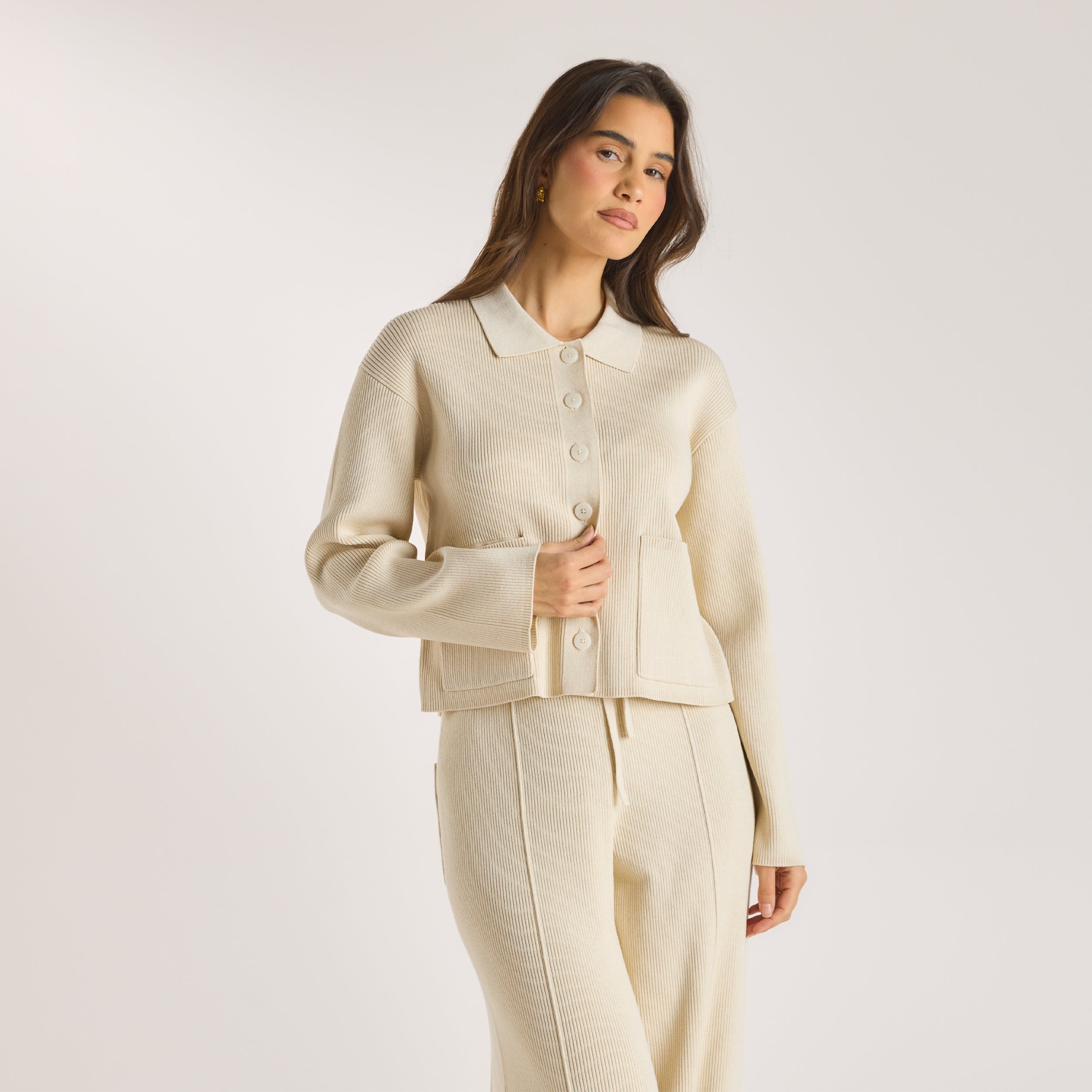 Gestricktes, Übergrosses T-Shirt | Gestricktes, Übergrosses T-Shirt - Crèmefarbe