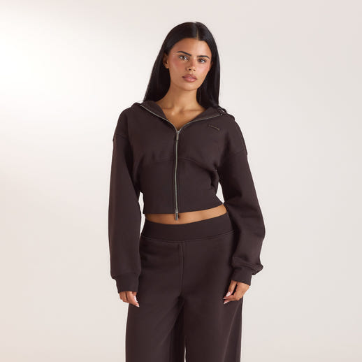 Taillierter Zip-Hoodie - Dunkle Schokolade alternate