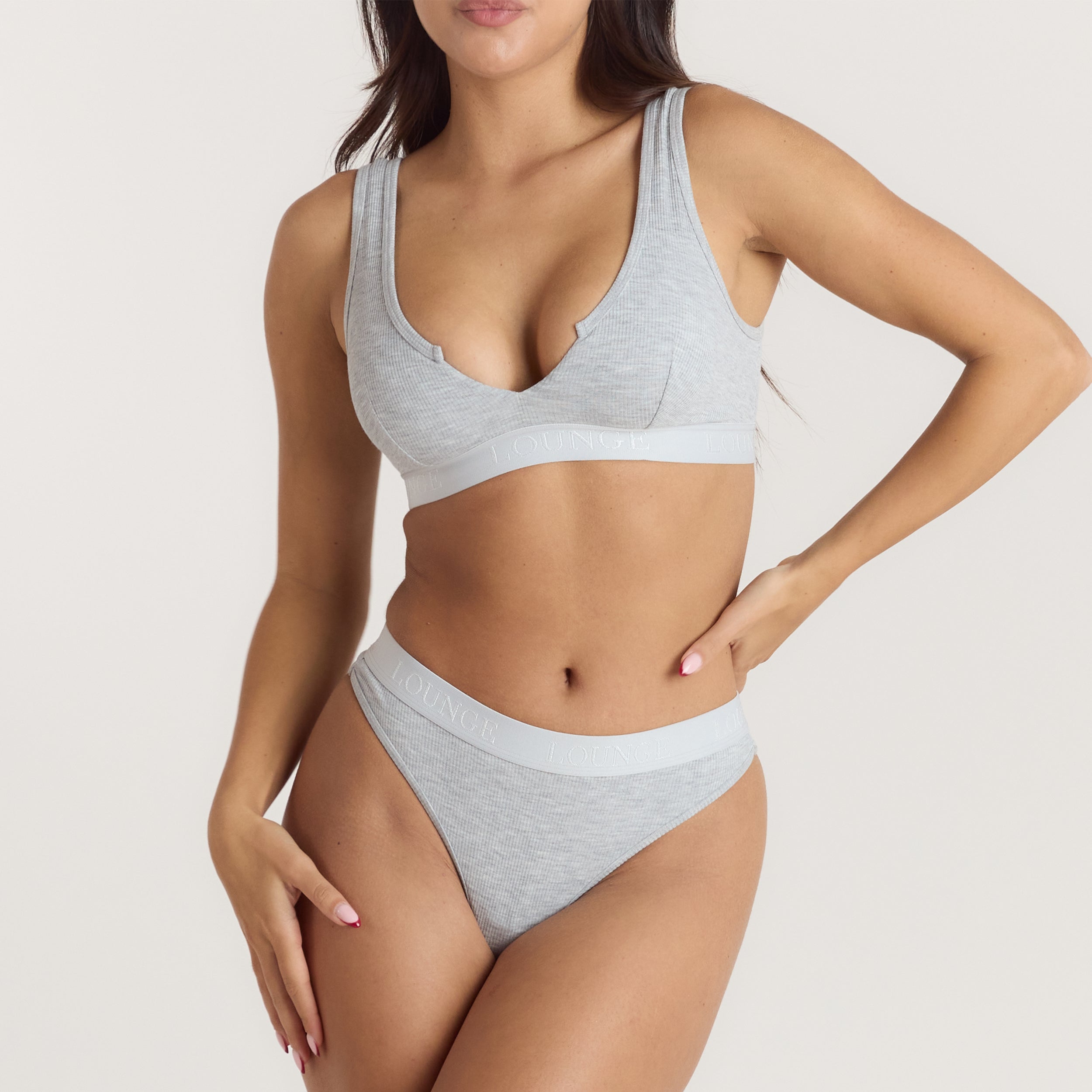 Weiches Geripptes Push-Up Bralette - Grauer Melange