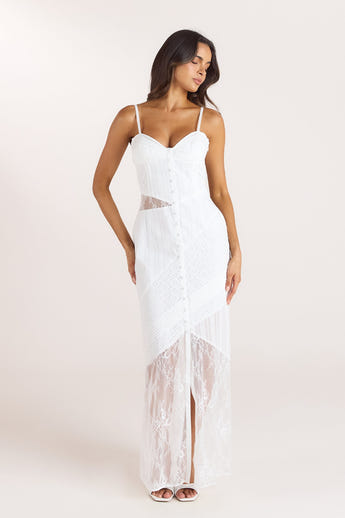 Maxikleid mit Stickerei und Spitze - Weiss