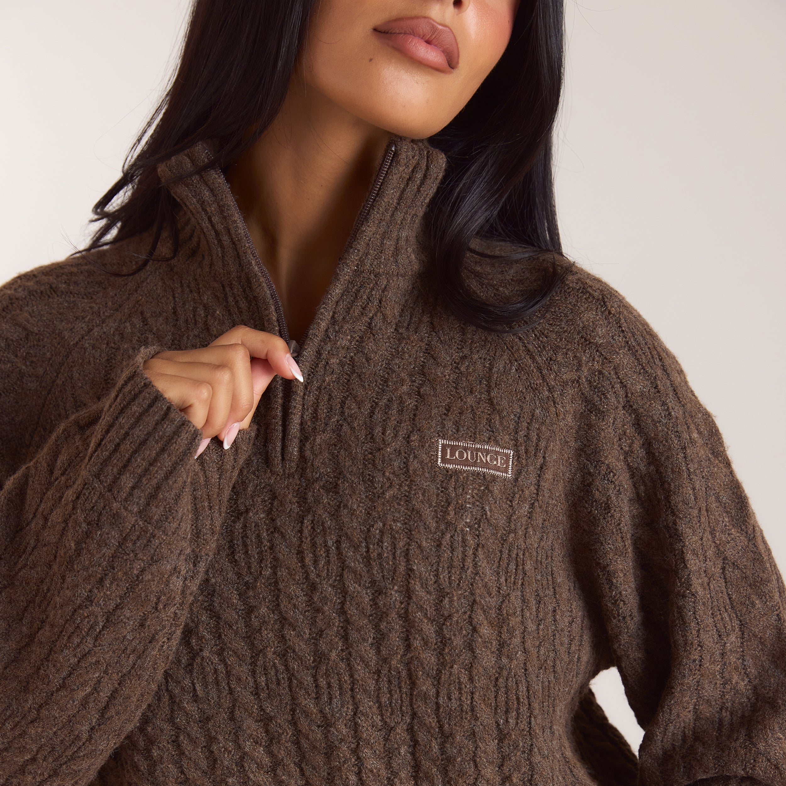 Strickpullover mit Viertelreissverschluss | Strickpullover mit Viertelreissverschluss - Taupe
