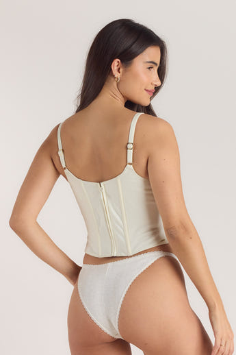 Bestickter Korsett-Top mit Blumenmuster - Buttercreme alternate