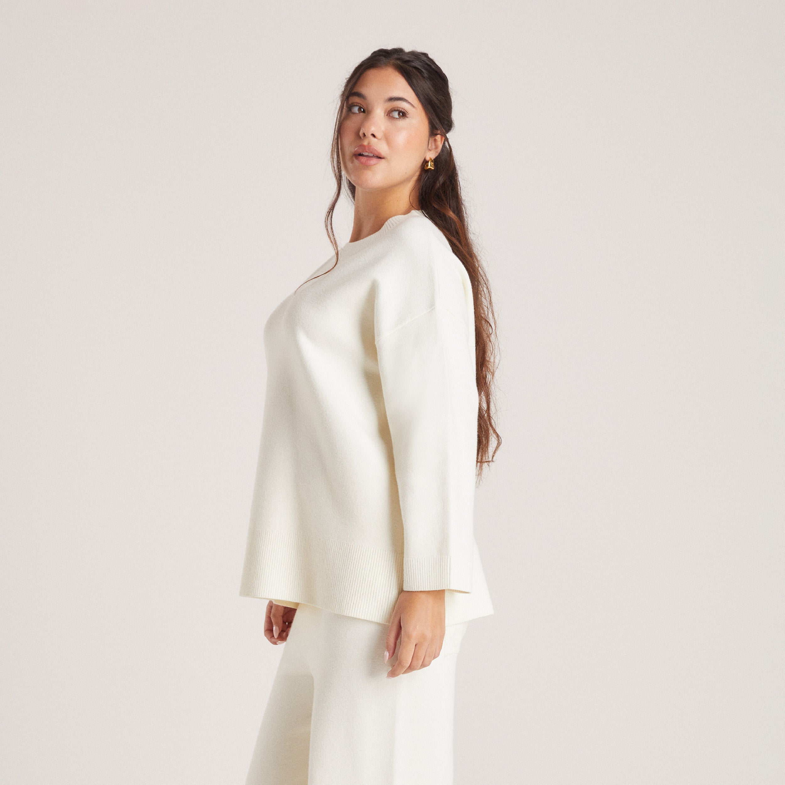 Gestrickter Pullover | Gestrickter Pullover - Crèmefarbe