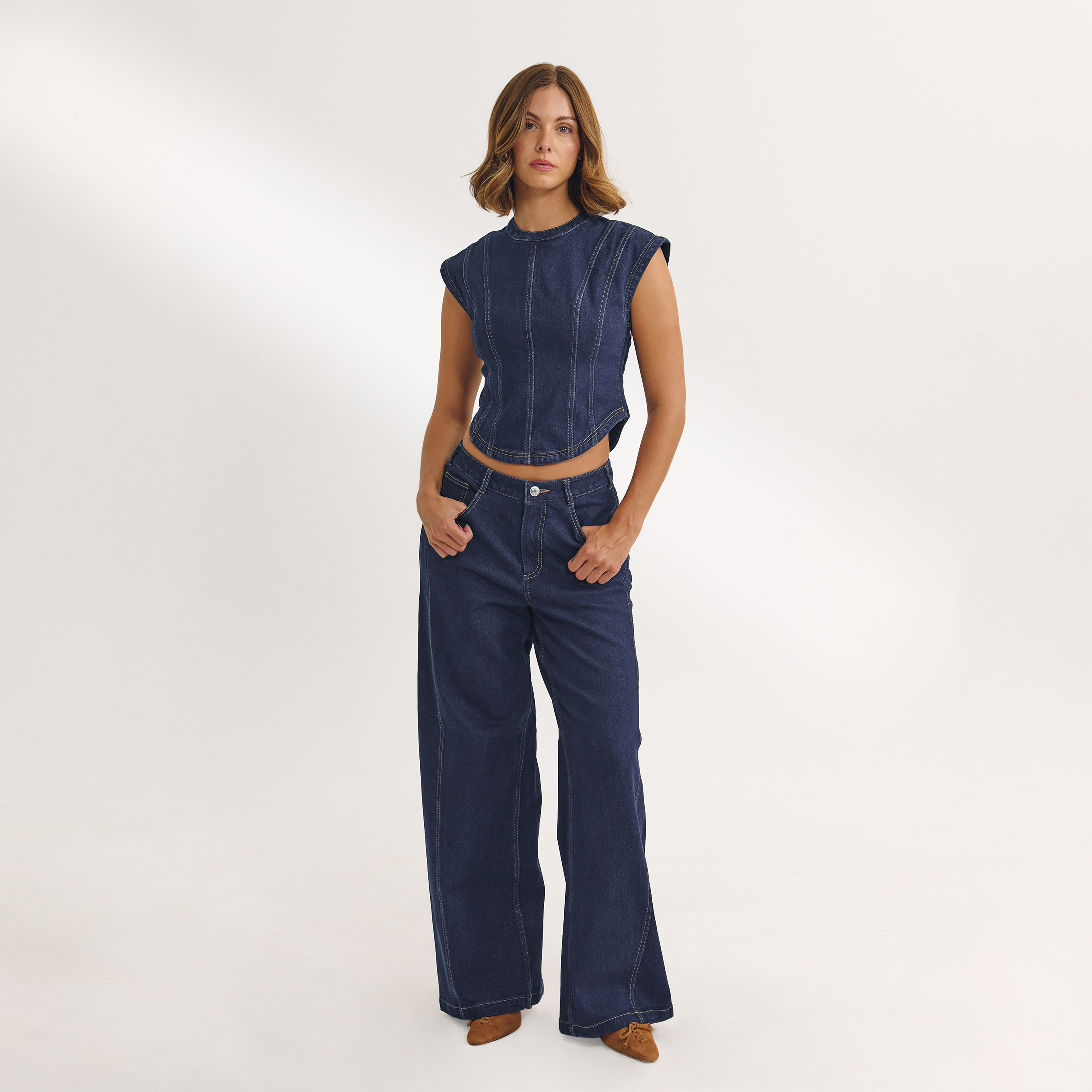 Low-rise-Jeans mit Weitem Bein - Indigo alternate