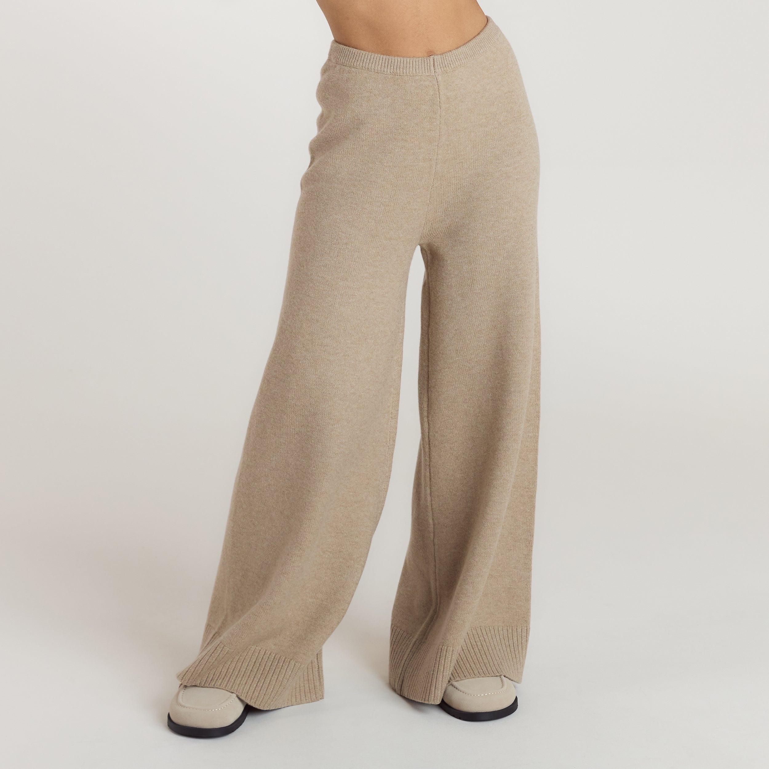 Strick-Jogginghose mit geripptem Saum | Strick-Jogginghose mit geripptem Saum - Hellbraun