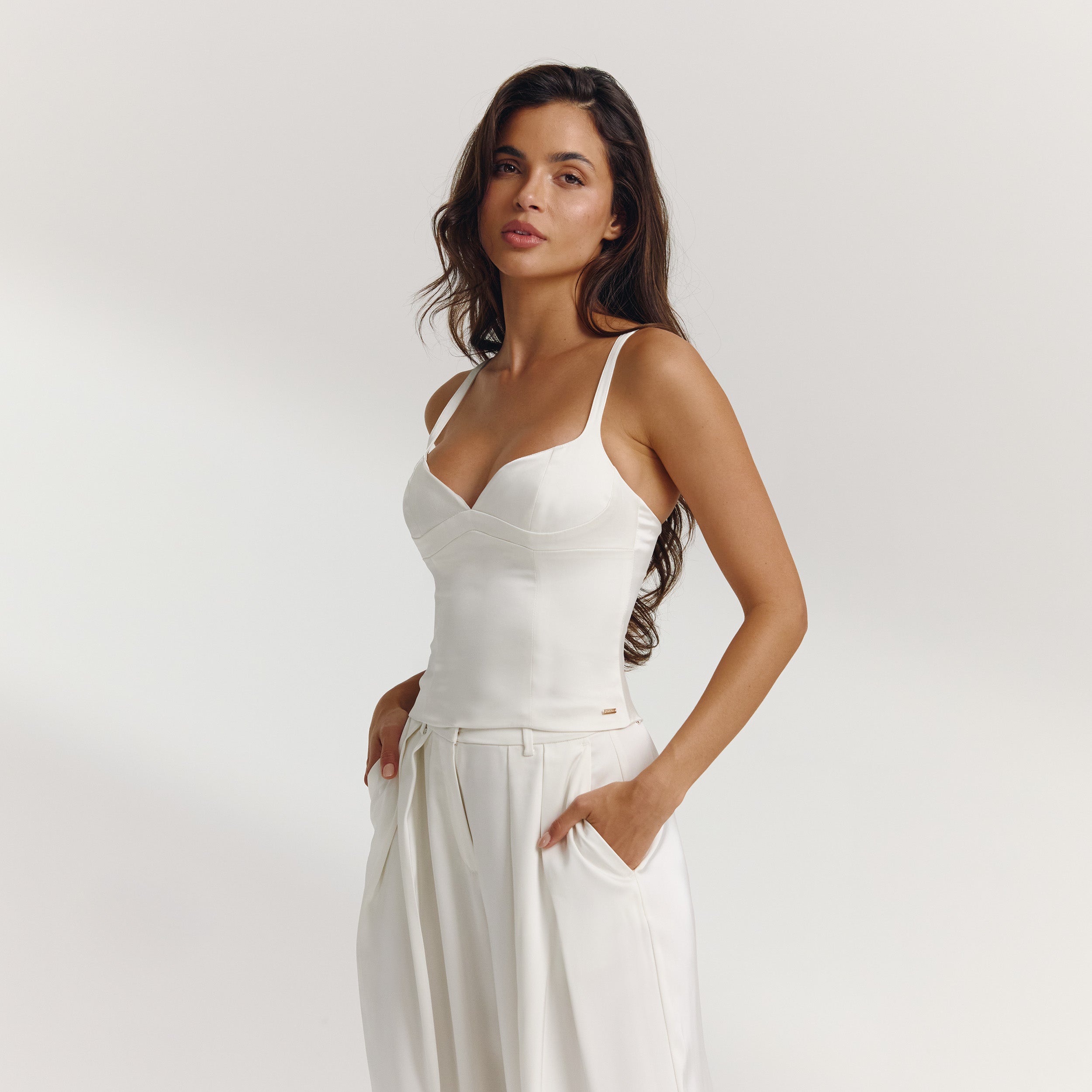 Strukturiertes Satin-Oberteil | Strukturiertes Satin-Oberteil - Weissgrau