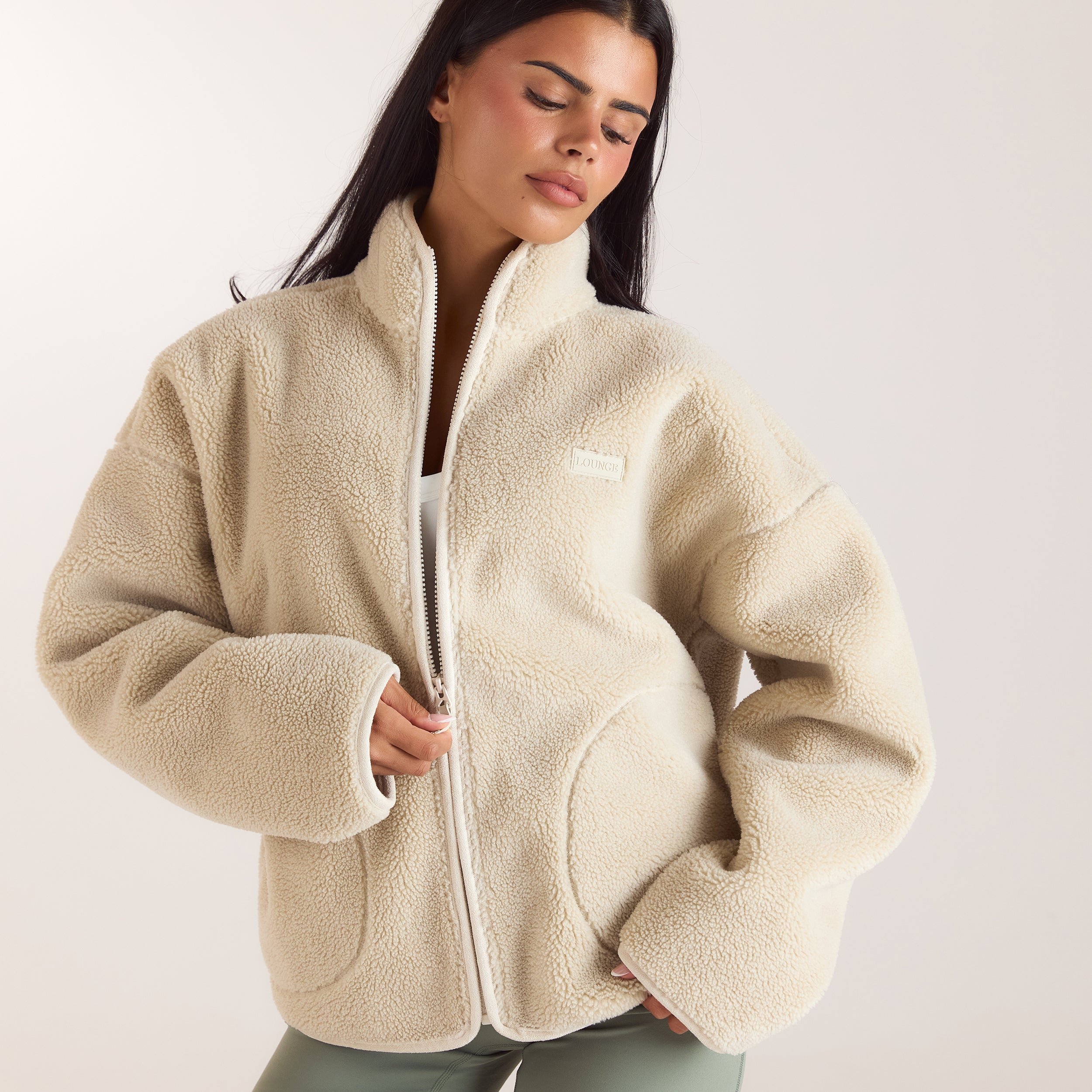 Borg-Jacke mit Reissverschluss | Borg-Jacke mit Reissverschluss - Crèmefarbe