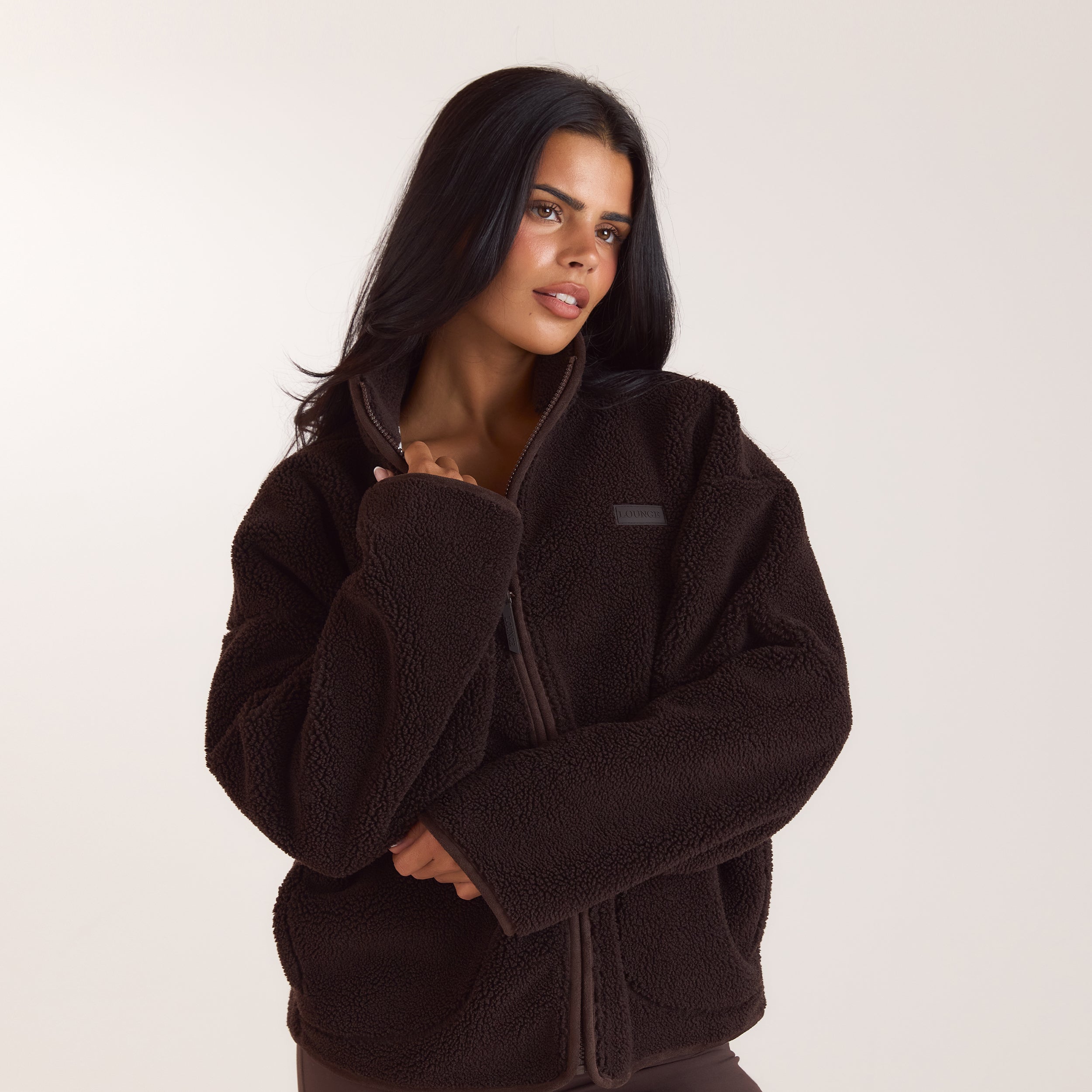 Borg-Jacke mit Reissverschluss | Borg-Jacke mit Reissverschluss - Schokolade