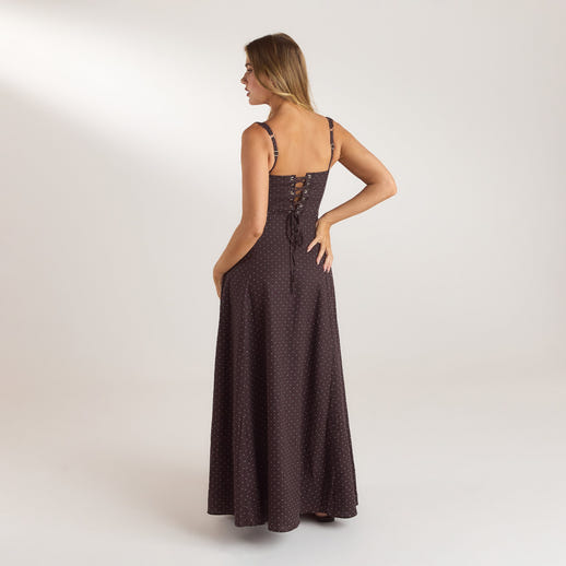 Maxikleid mit Spitzenbesatz - Schokolade mit Punkten alternate