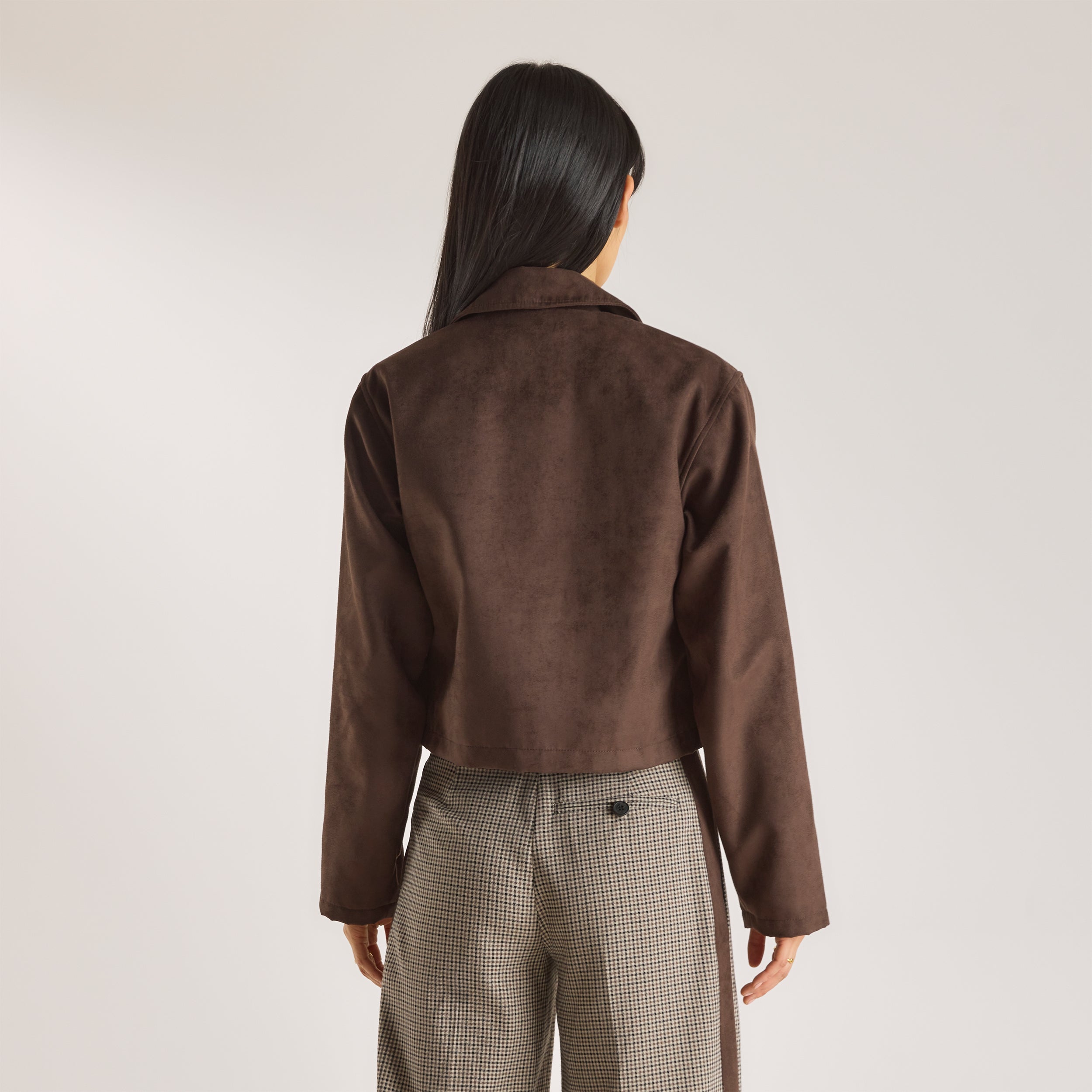 Velourslederjacke | Velourslederjacke - Schokolade