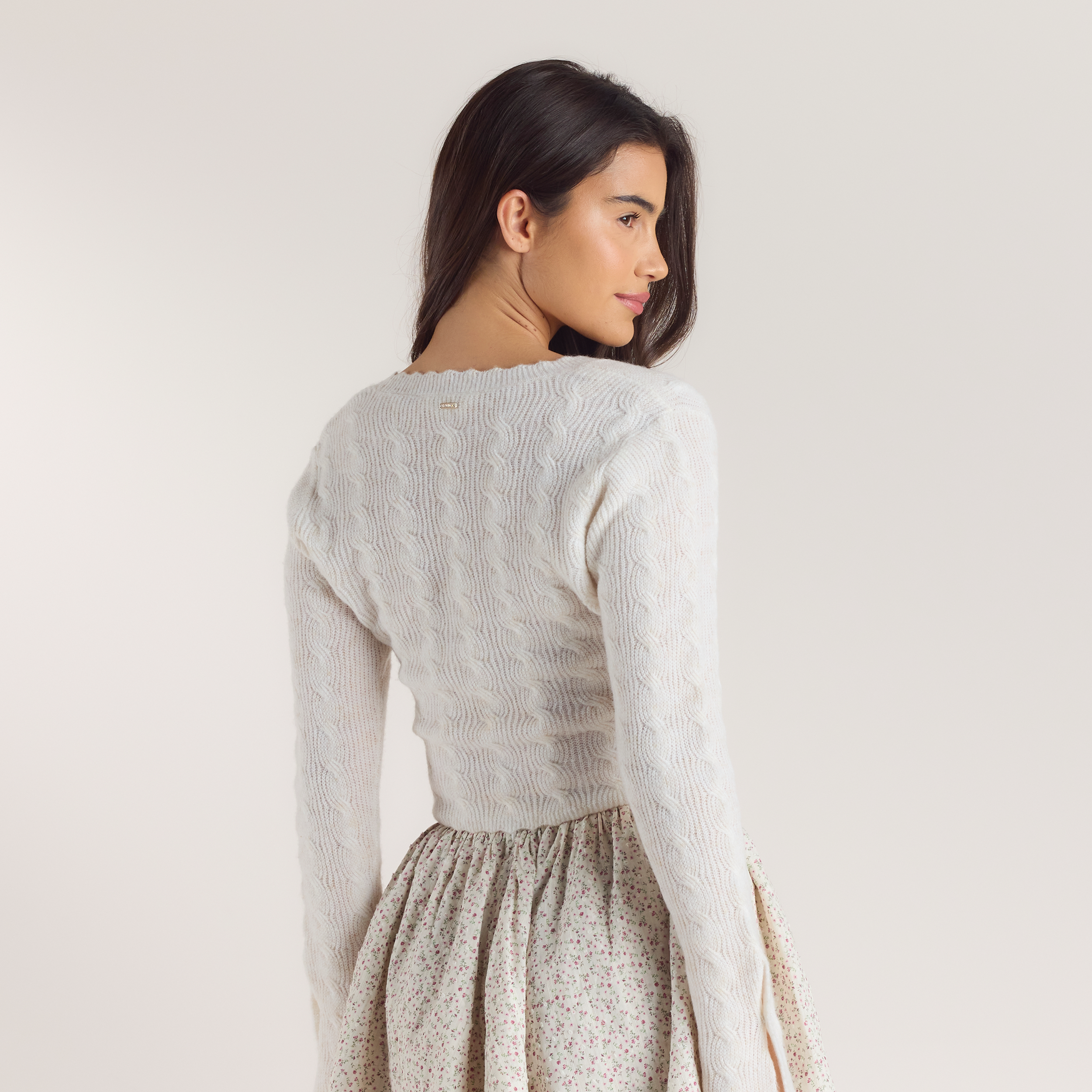 Strickjacke mit Weitem Ärmel | Strickjacke mit Weitem Ärmel - Crèmefarbe