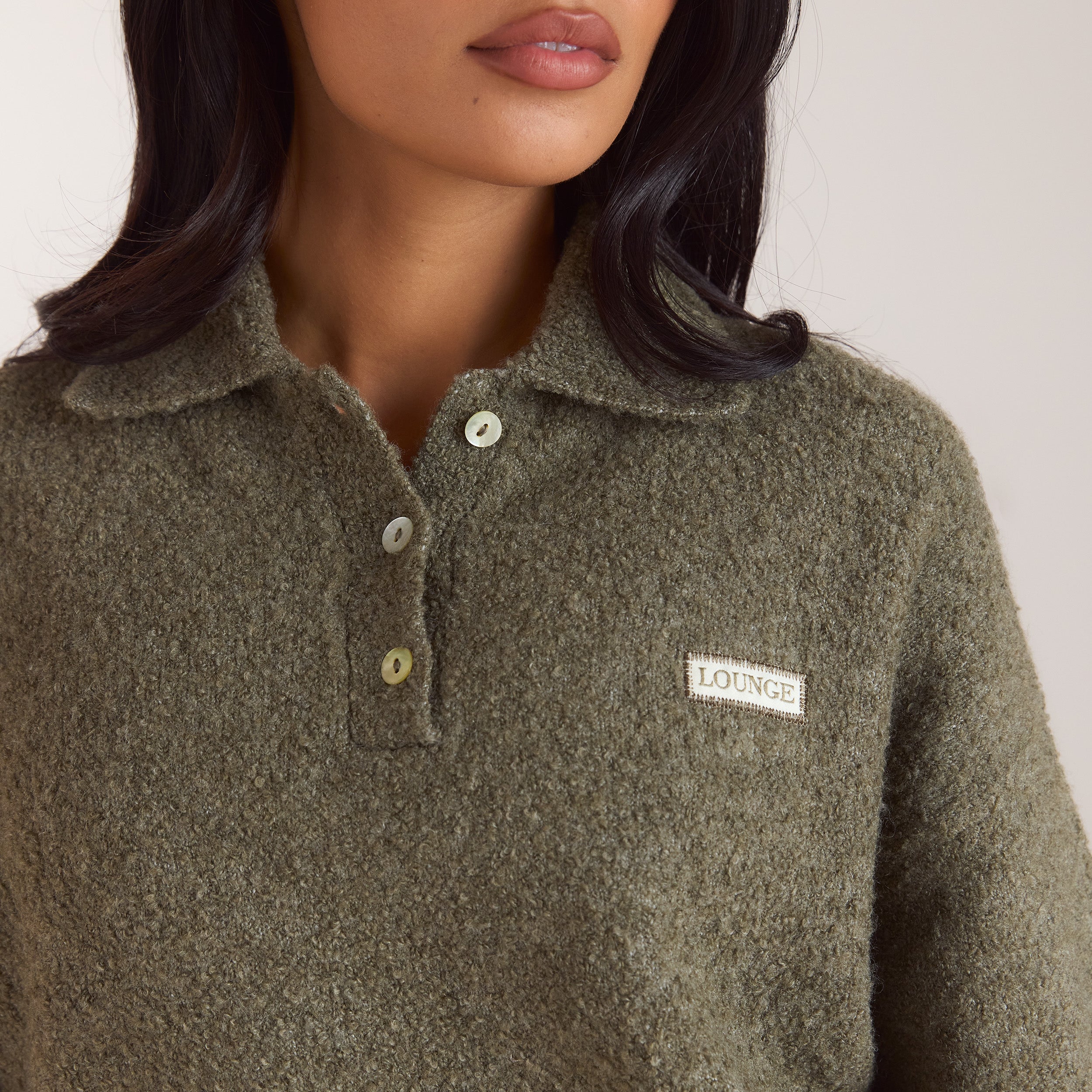 Bouclé-Strickpullover mit Polokragen | Bouclé-Strickpullover mit Polokragen - Khaki