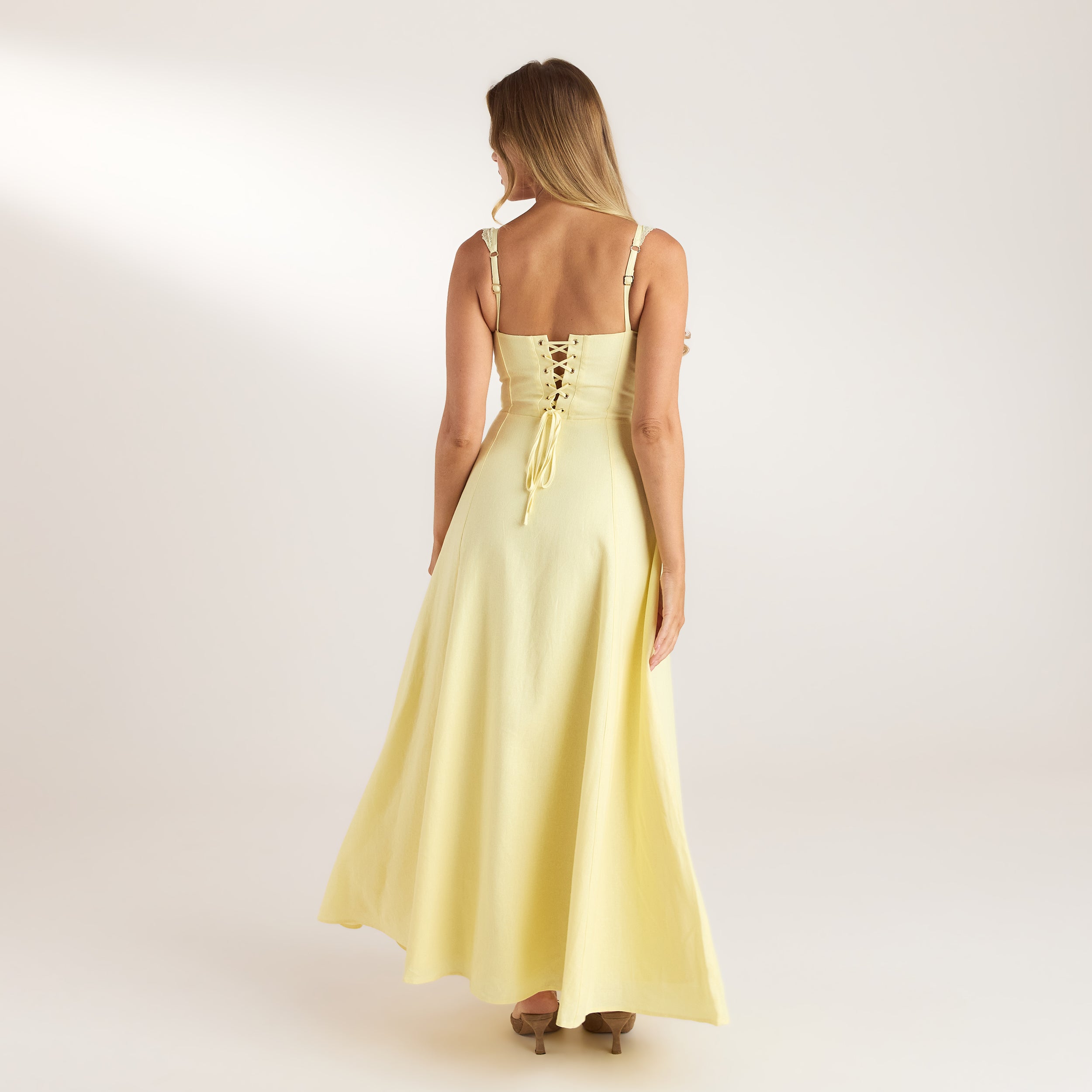Maxikleid mit Spitzenbesatz | Maxikleid mit Spitzenbesatz - Zitrone