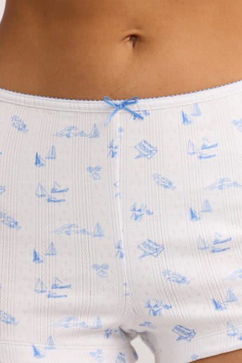 Pointelle Pyjama Shorts - Blaues Küstenmotiv