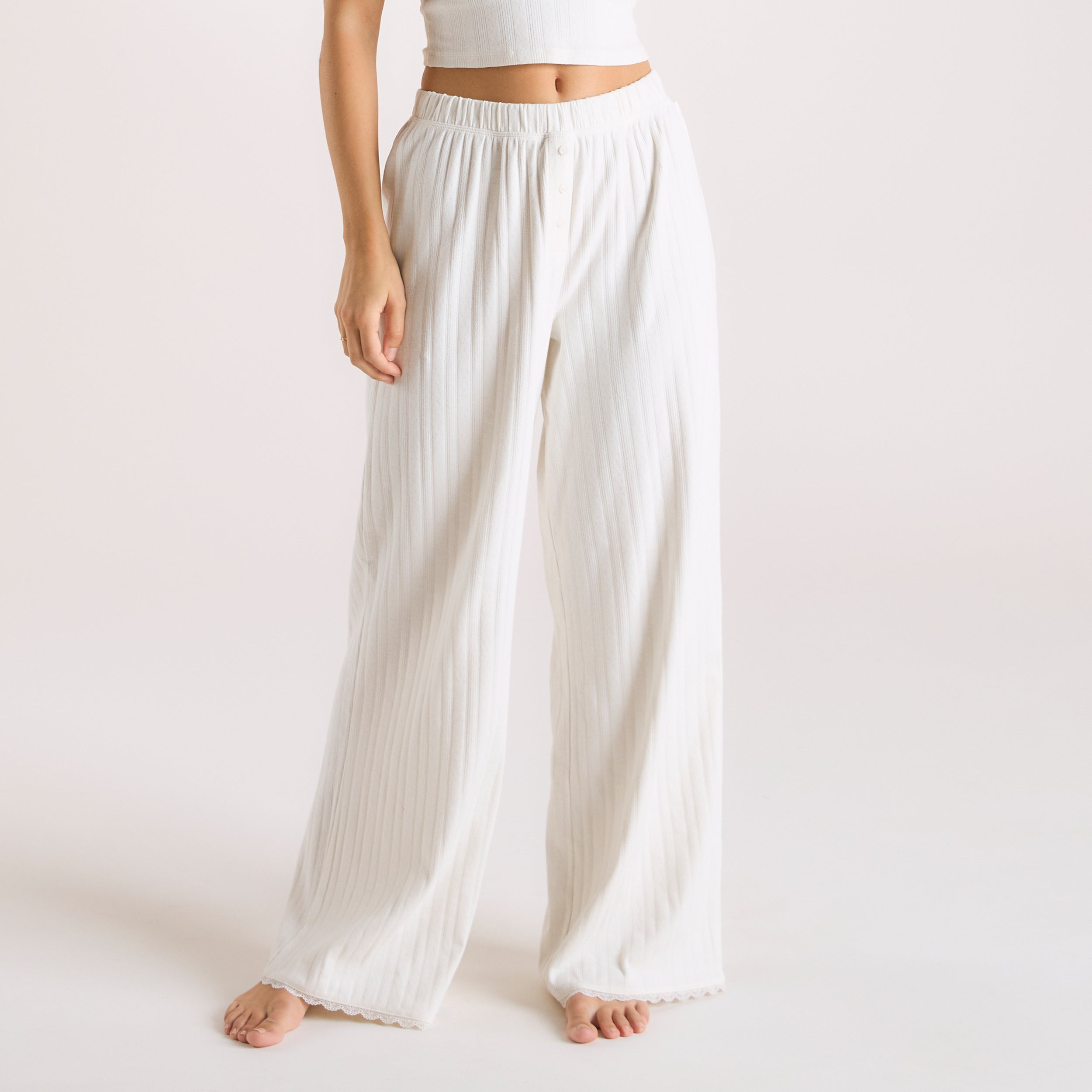 Pointelle Pyjama-Hosen | Pointelle Pyjama-Hosen - Crèmefarben