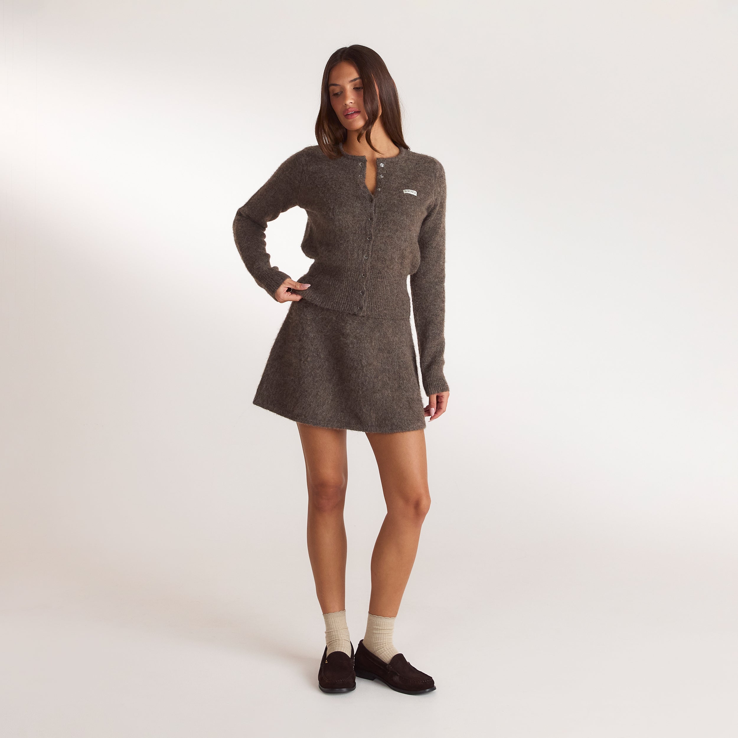 Tailierte Strickjacke | Tailierte Strickjacke - Aschbraun