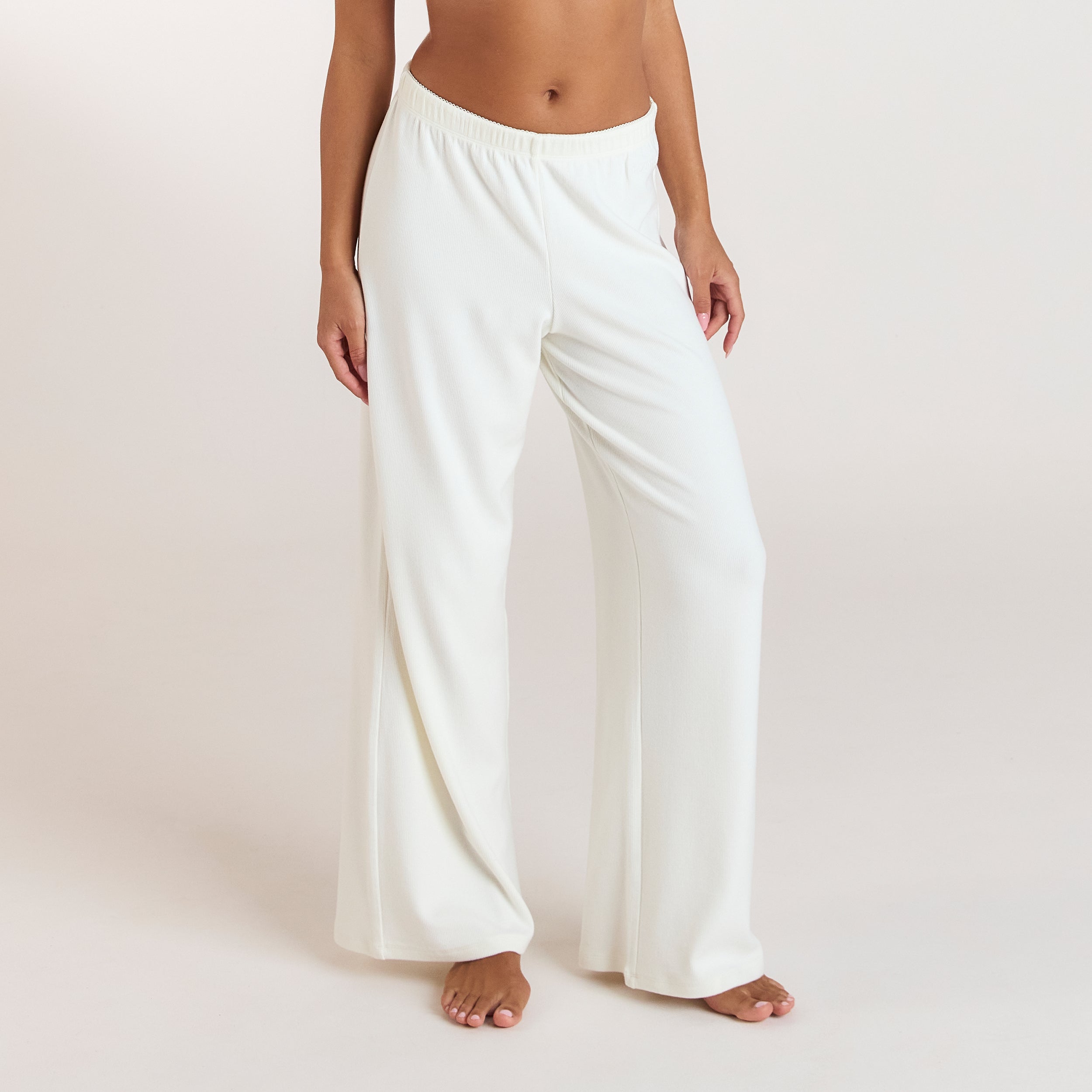 Geripptes Pyjamahose | Geripptes Pyjamahose - Crèmefarbe