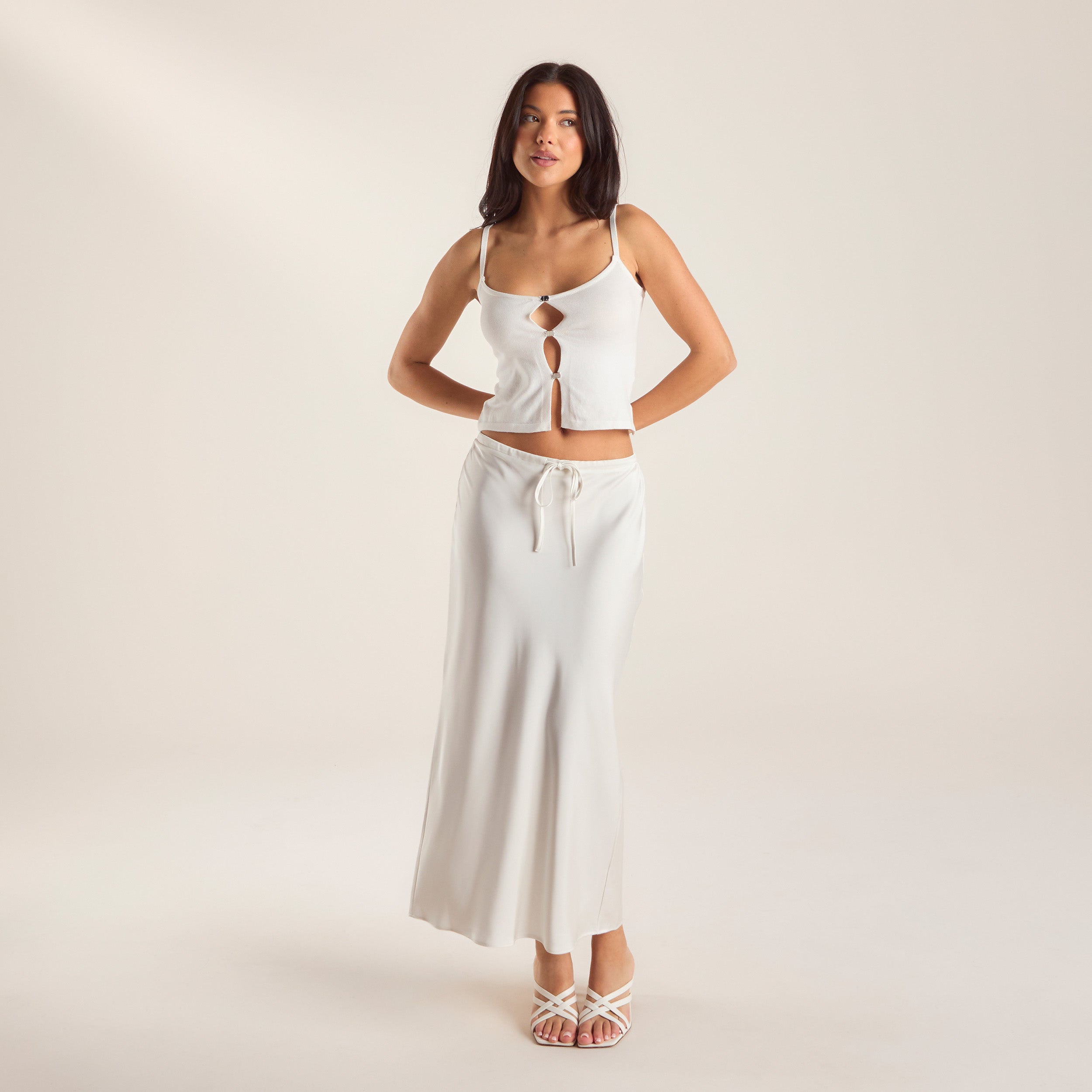 Gestricktes Cami-Oberteil | Gestricktes Cami-Oberteil - Weissgrau