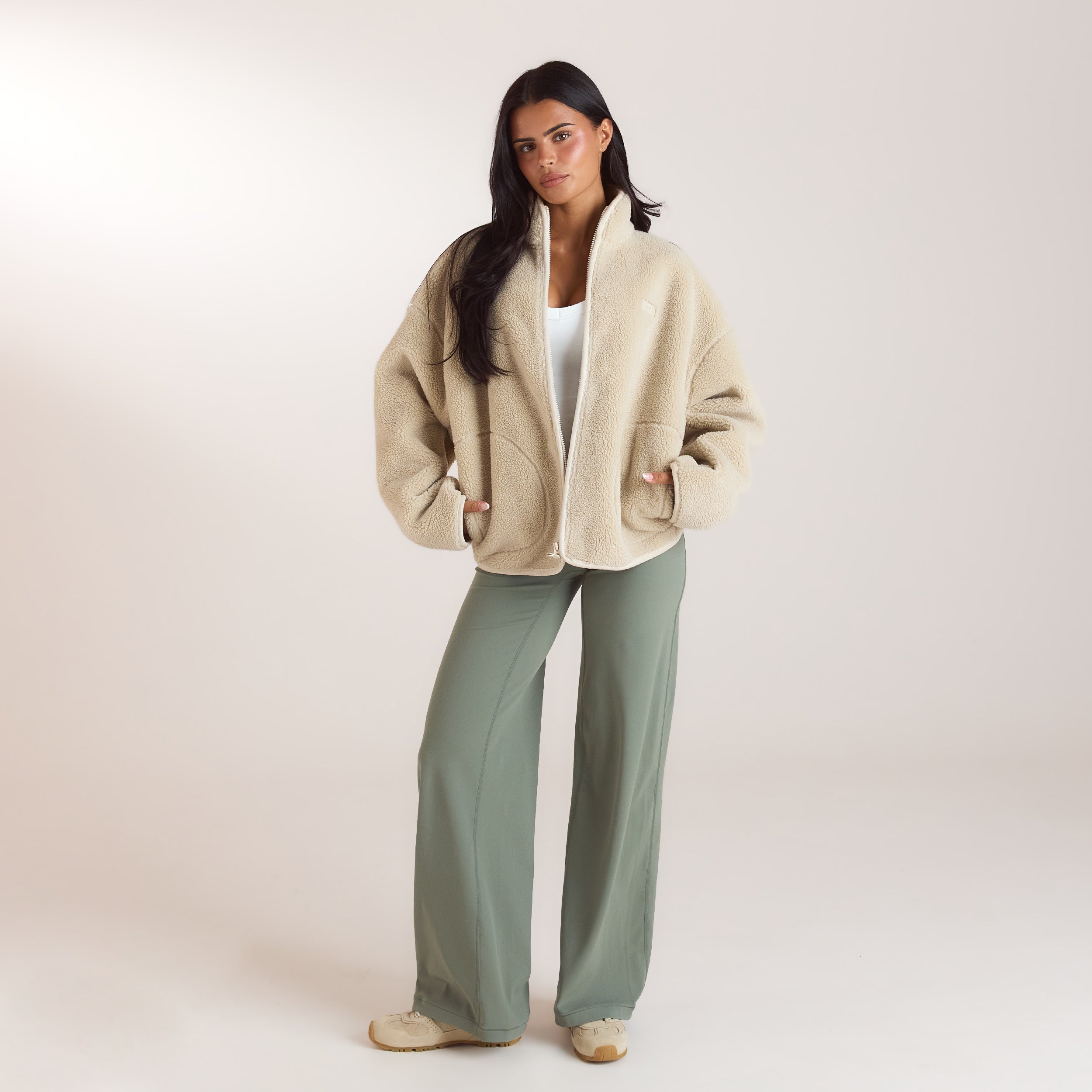 Borg-Jacke mit Reissverschluss | Borg-Jacke mit Reissverschluss - Crèmefarbe