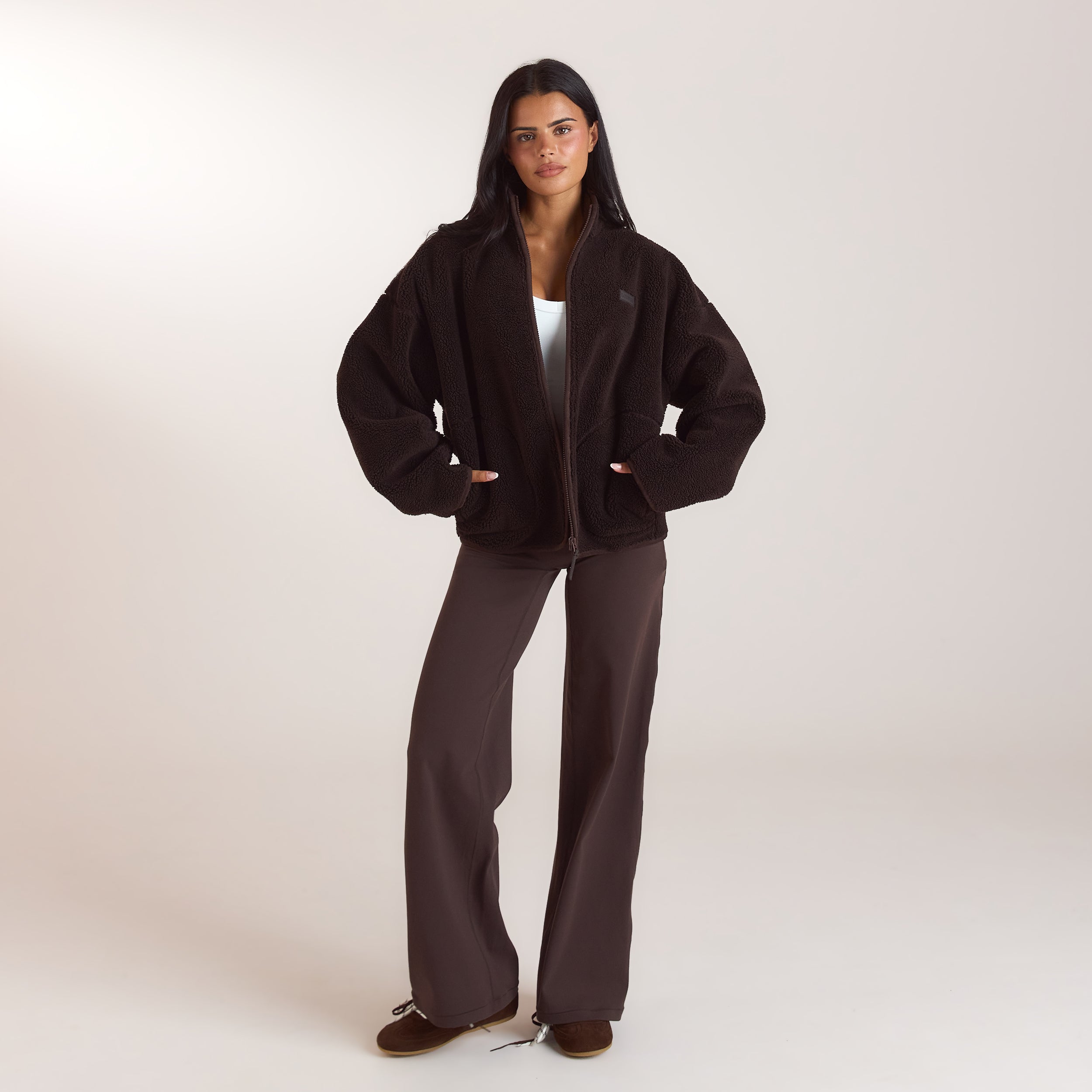 Borg-Jacke mit Reissverschluss | Borg-Jacke mit Reissverschluss - Schokolade