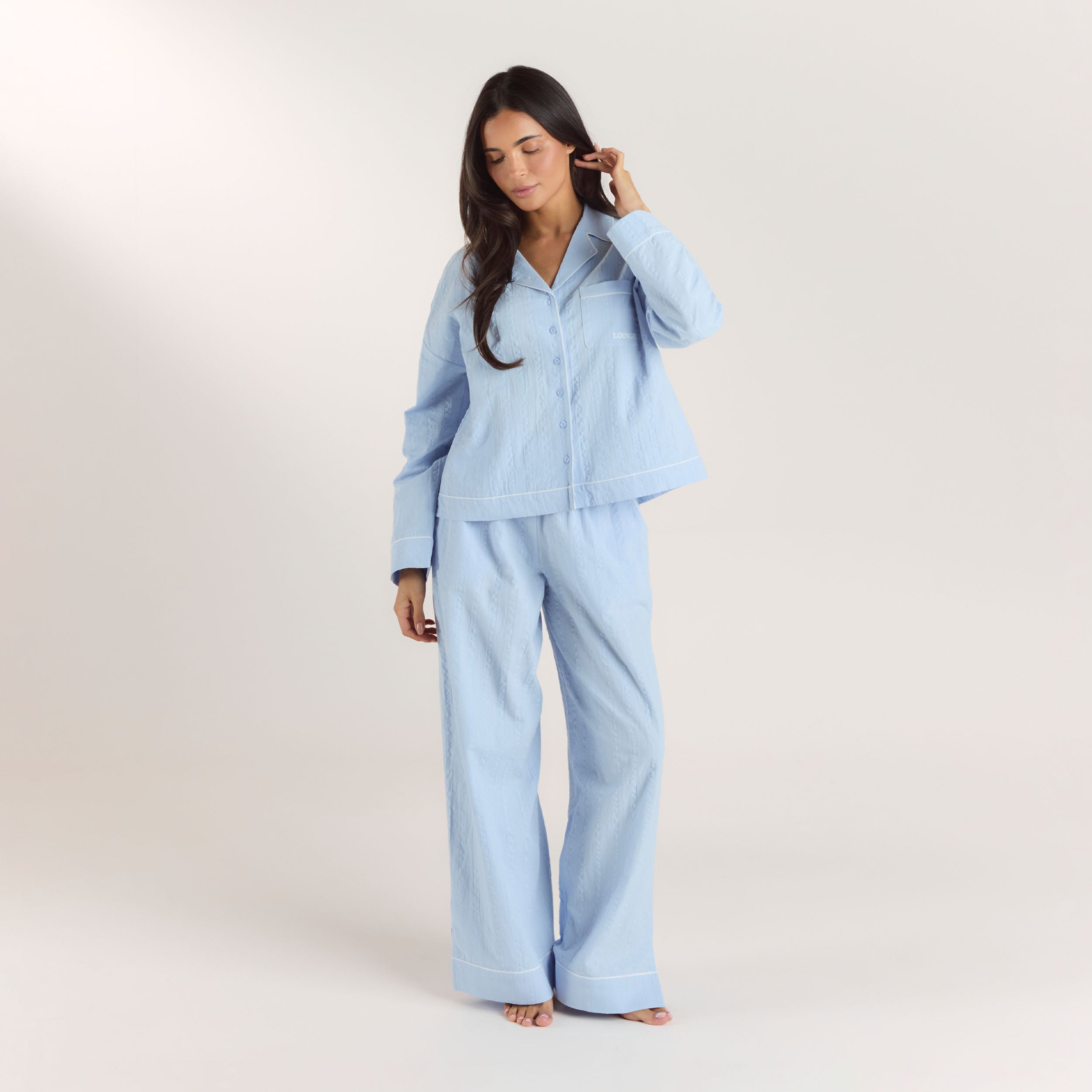 Texturierte Pyjamashorts aus Baumwoll | Texturierte Pyjamashorts aus Baumwoll - Blau