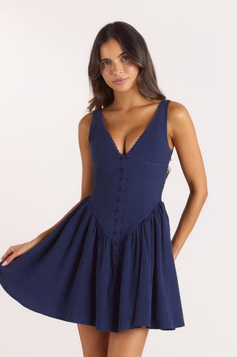 Plunge Minikleid - Marineblau