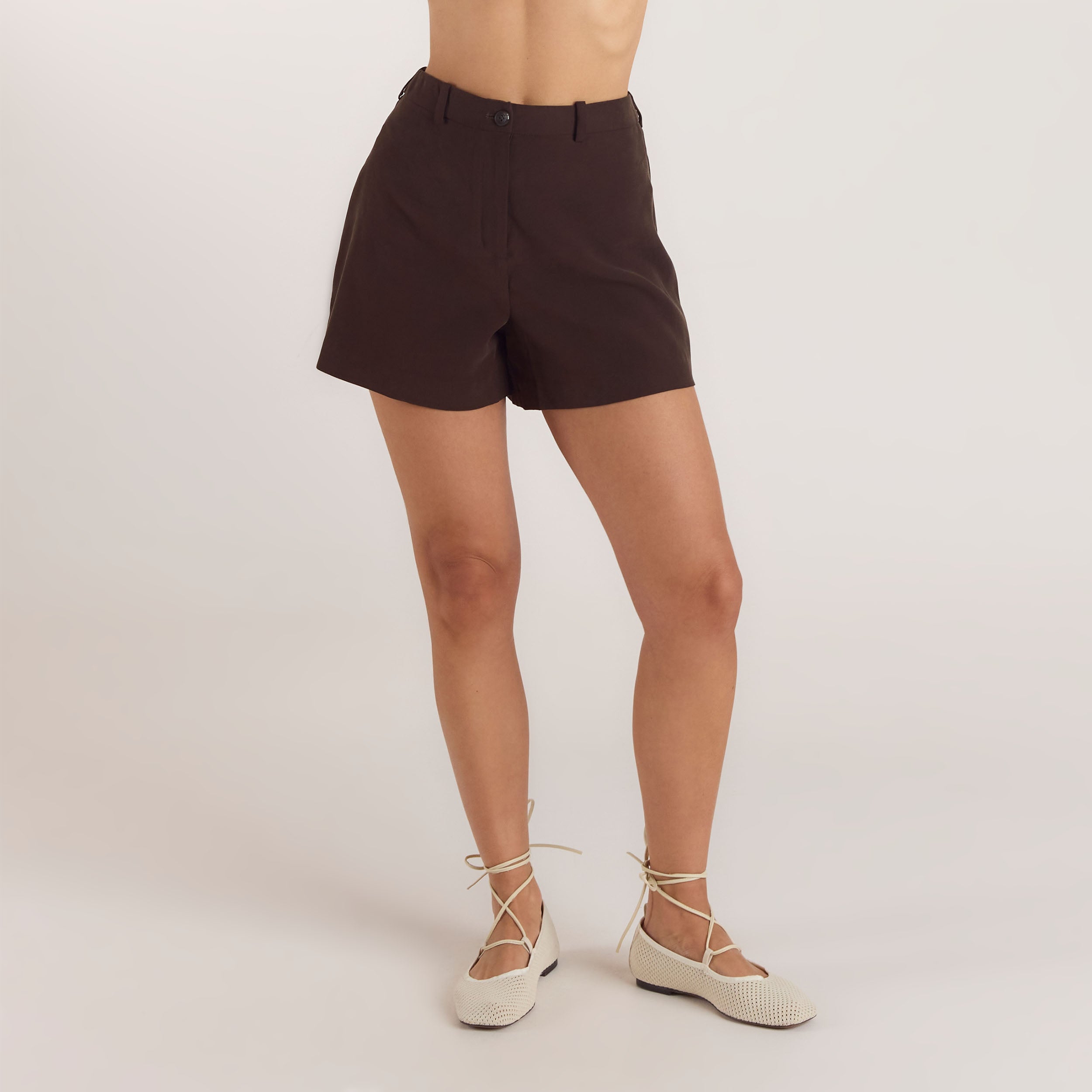 Hochtaillierte Tailored-Shorts | Hochtaillierte Tailored-Shorts - Schokolade