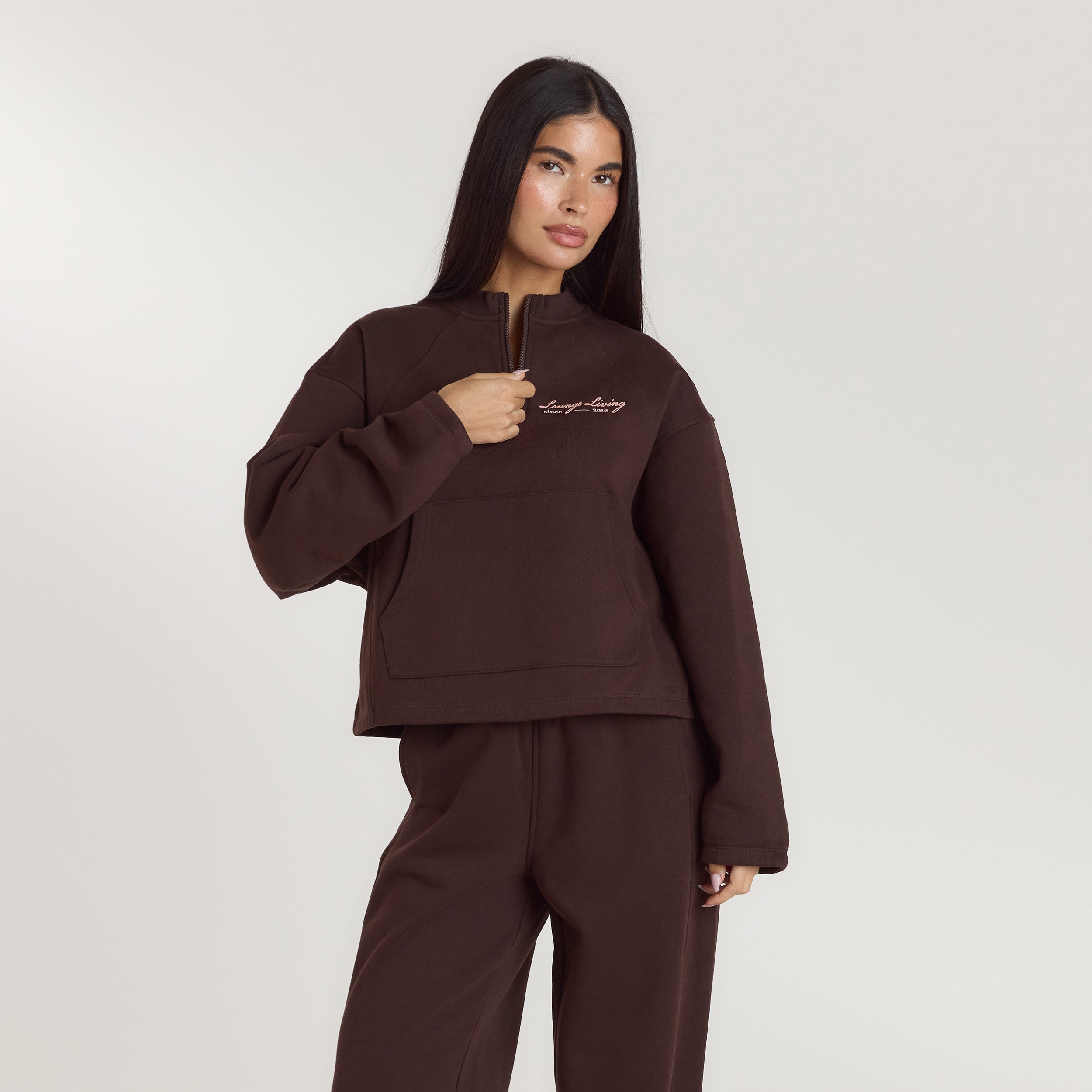 Lounge Living Pullover mit Viertel-Zip | Lounge Living Pullover mit Viertel-Zip - Schokolade