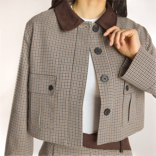 Hahnentrittmuster-Jacke - Braun alternate