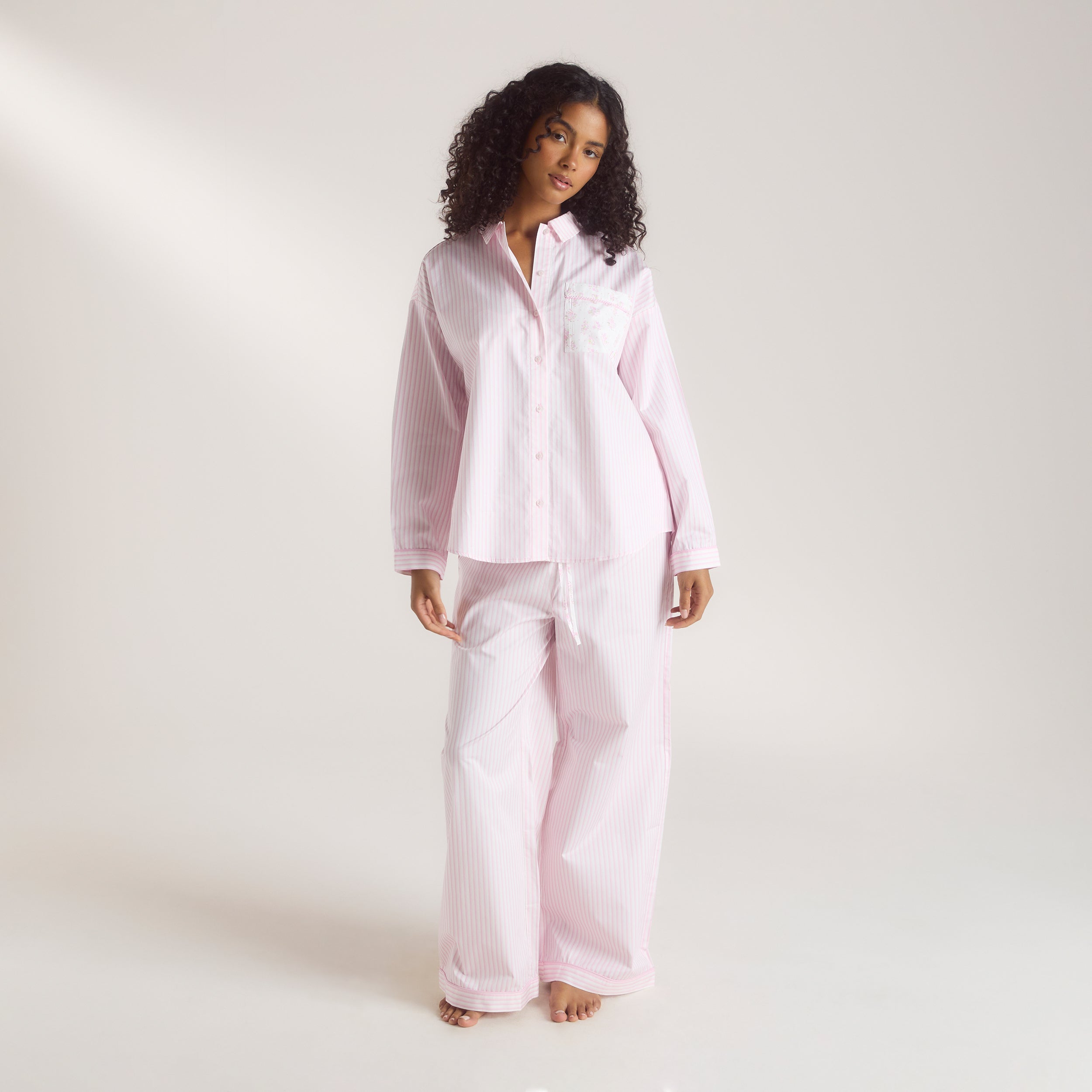Bloom & Stripe Pyjamahemd | Bloom & Stripe Pyjamahemd - Rosa