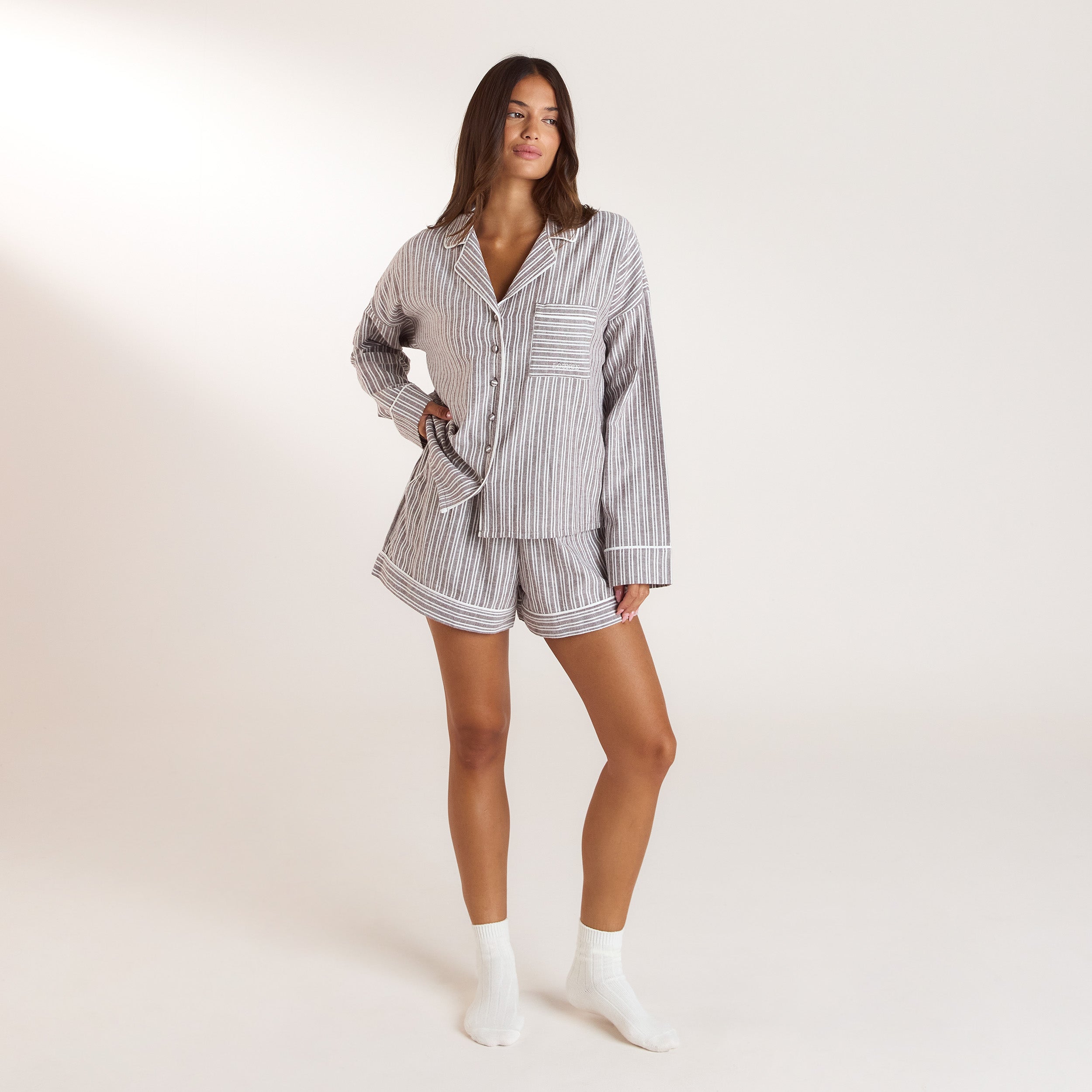 Stripe Pyjamahemd | Stripe Pyjamahemd - Schokolade