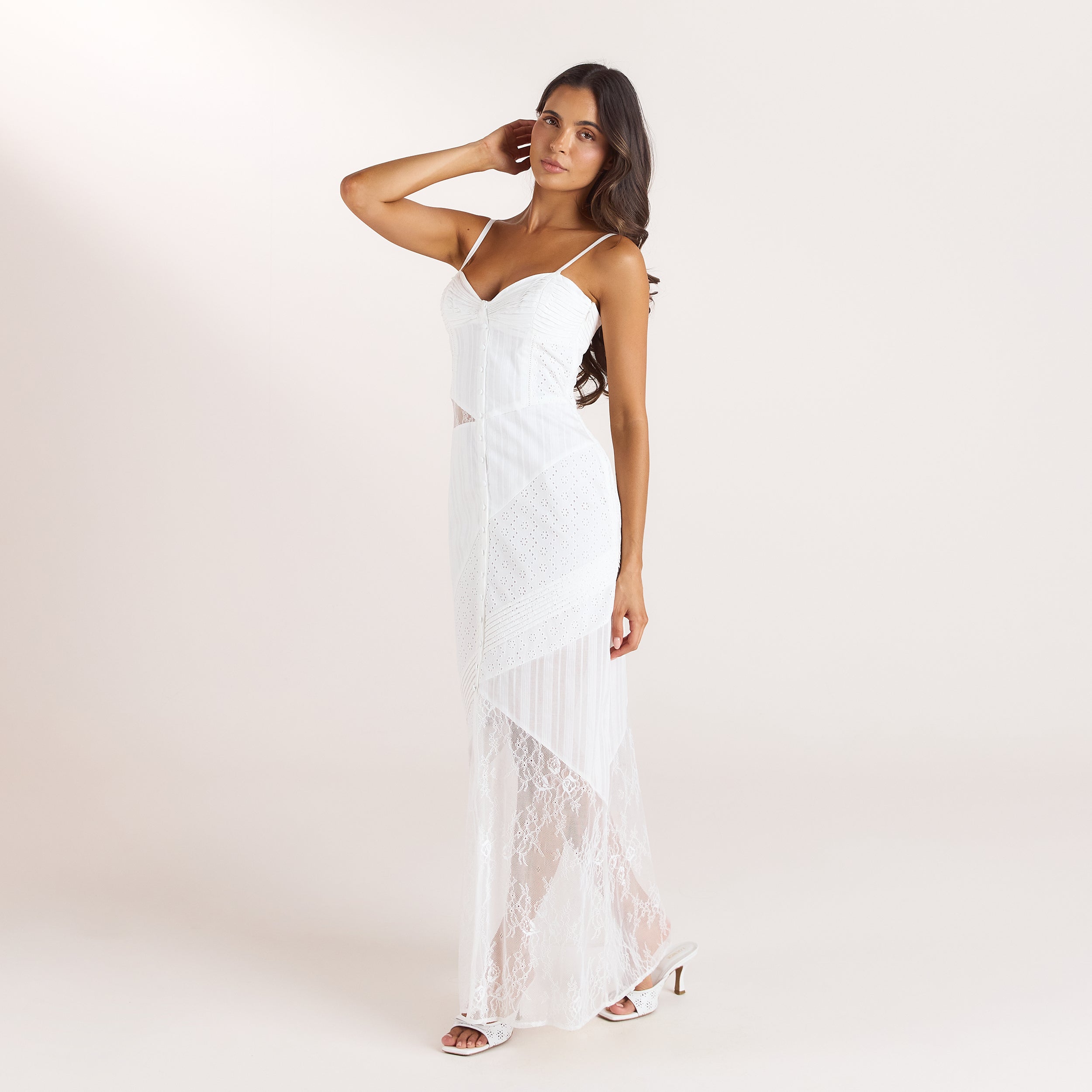 Maxikleid mit Stickerei und Spitze | Maxikleid mit Stickerei und Spitze - Weiss
