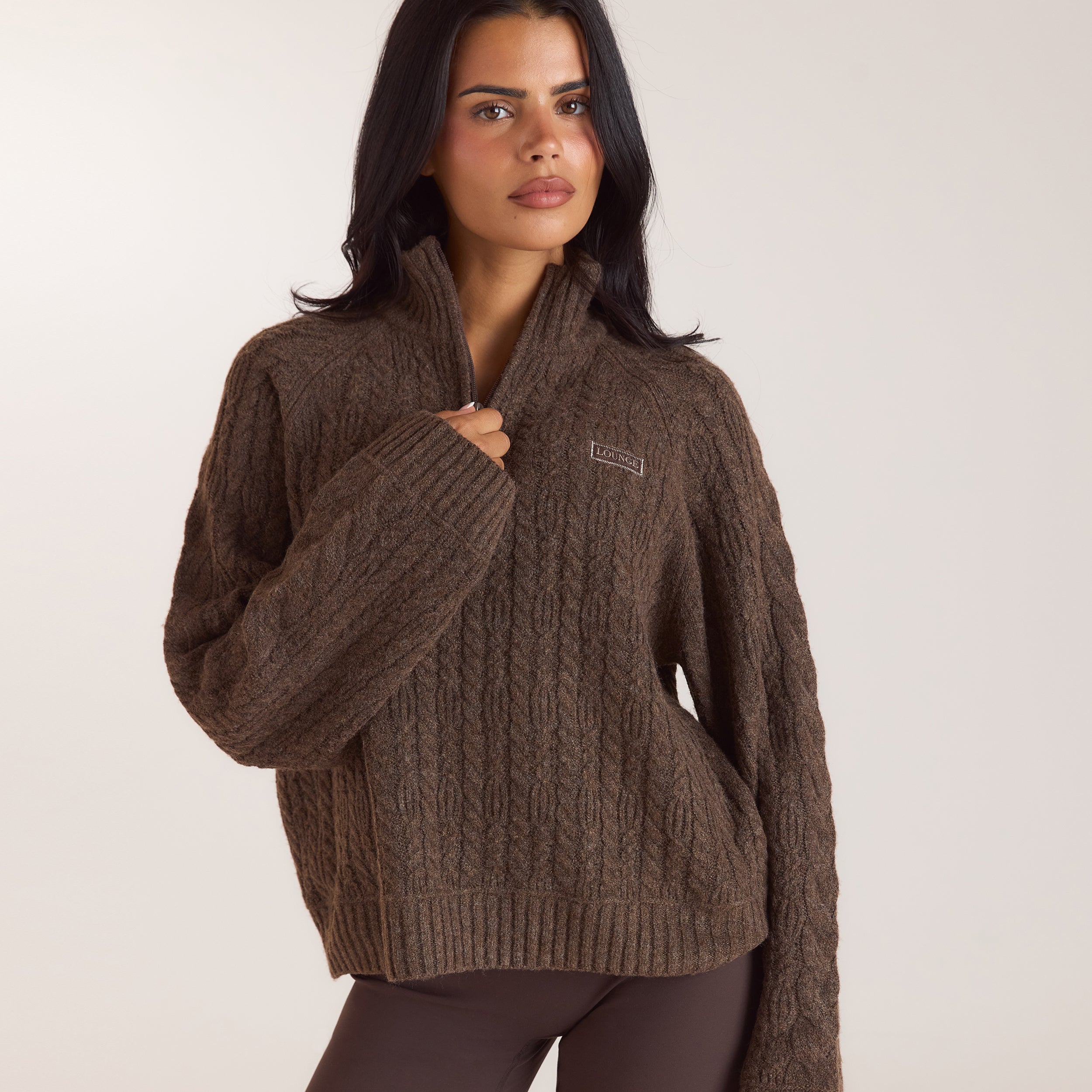 Strickpullover mit Viertelreissverschluss | Strickpullover mit Viertelreissverschluss - Taupe
