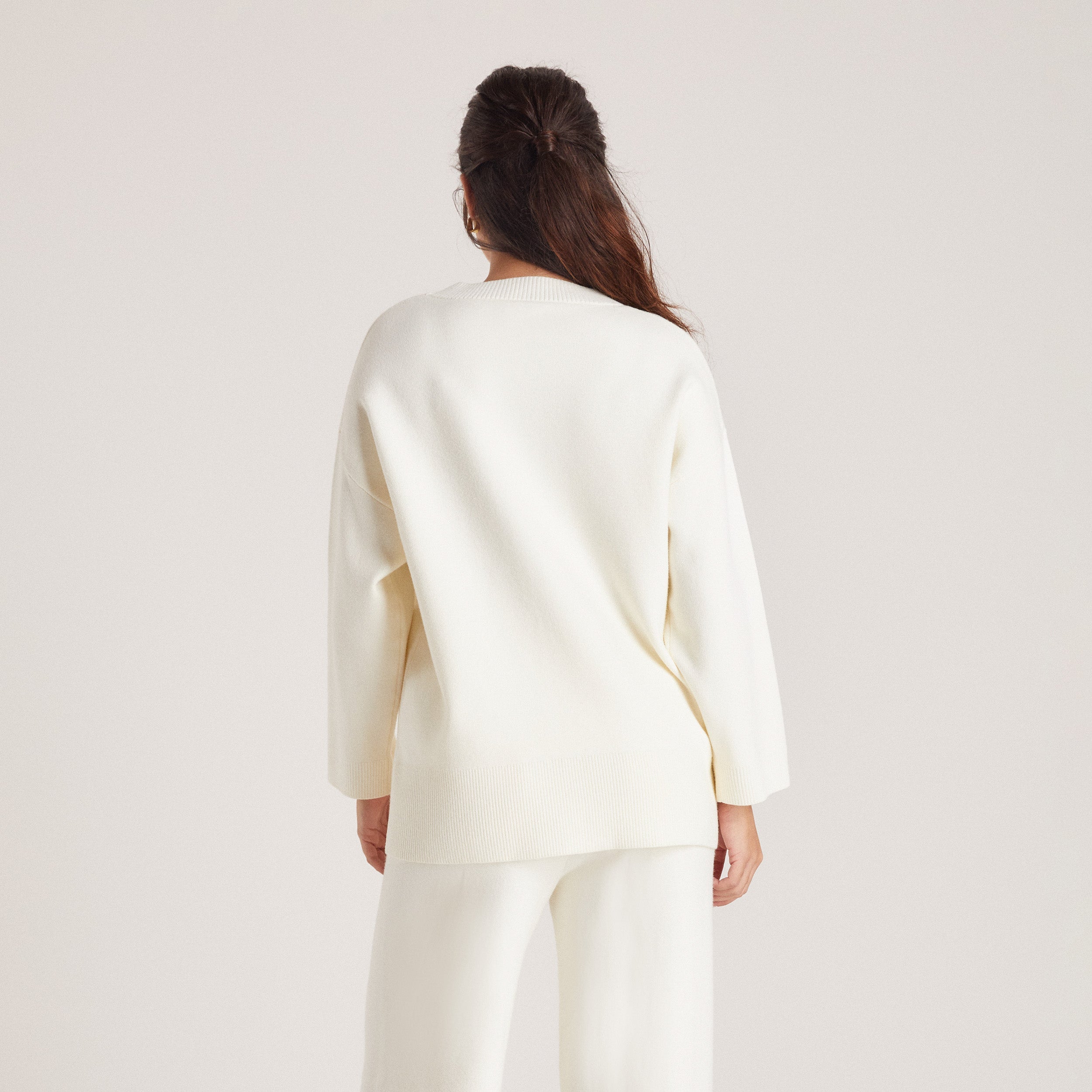 Gestrickter Pullover | Gestrickter Pullover - Crèmefarbe